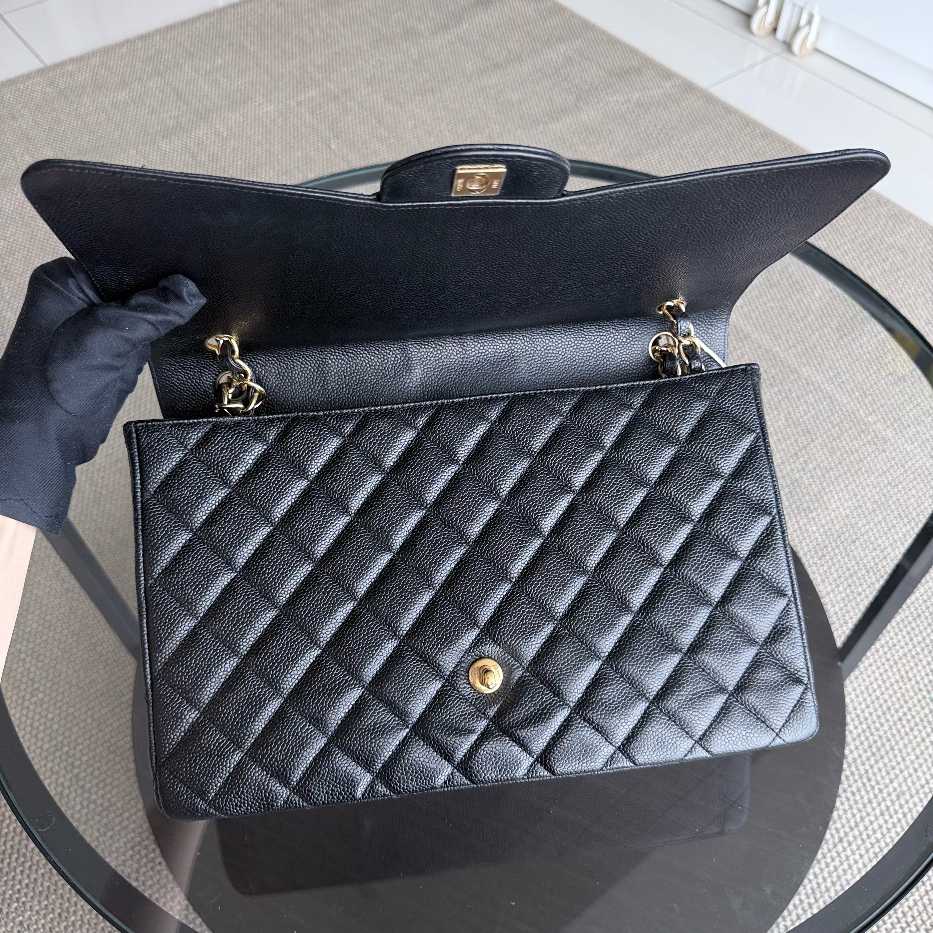 Chanel Classic Flap Maxi - Caviar 33CM Single Flap Black Gold Hardware Series 13