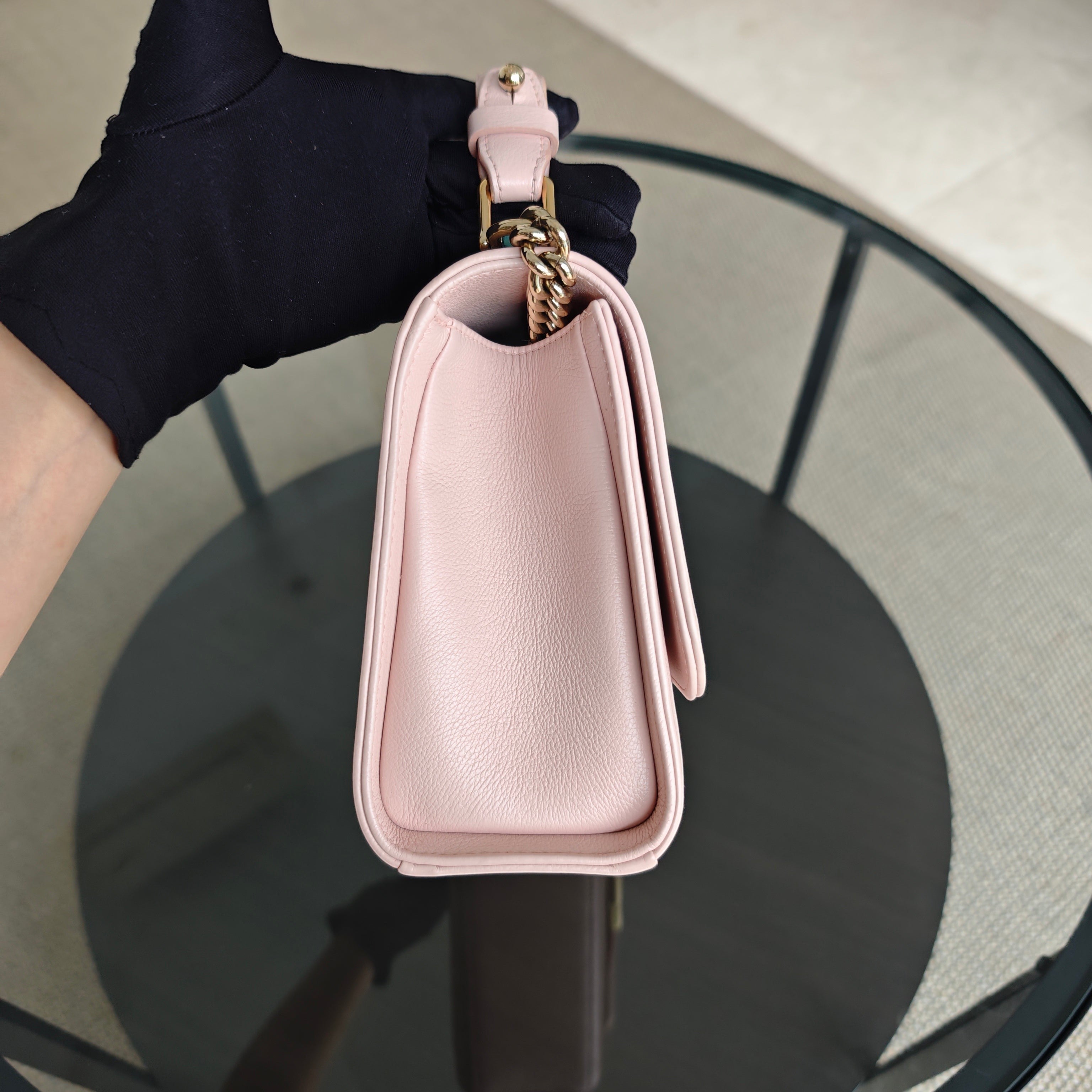 Chanel Label Click Medium - 25CM Quilted Grained Calfskin Light Pink Gold Hardware Series 23