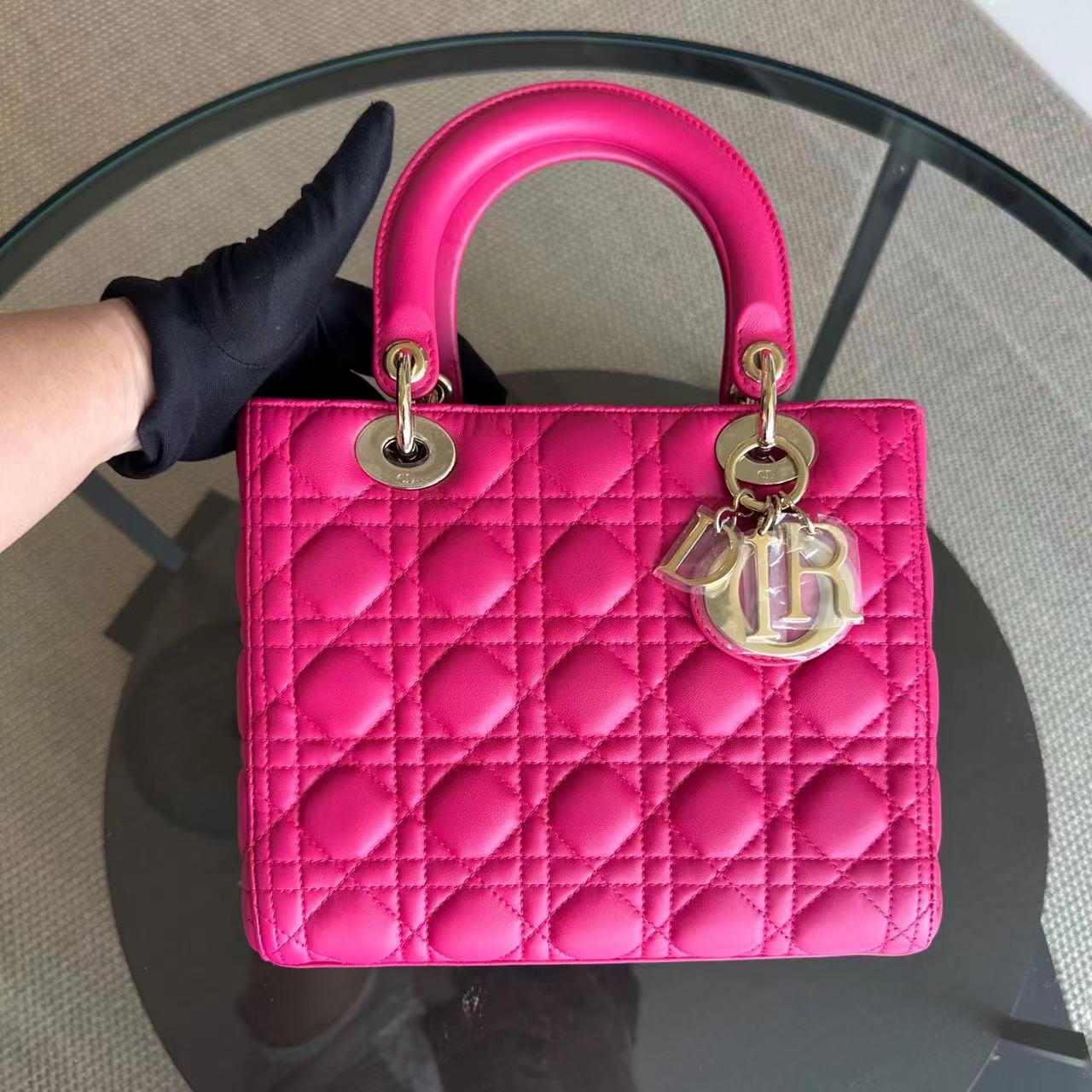 Lady Medium Cannage Lambskin Hot Pink GHW