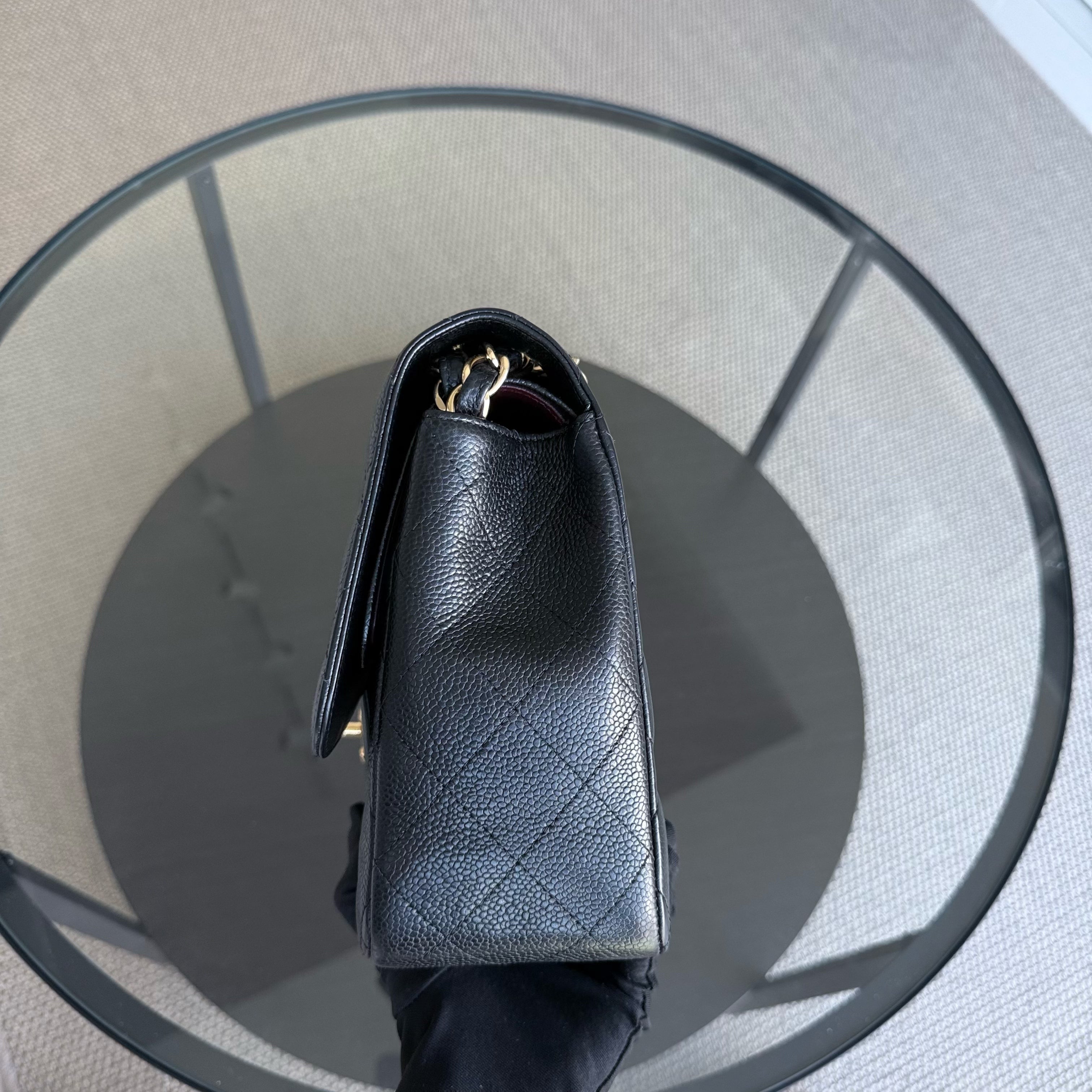 Chanel Classic Flap Jumbo - Caviar Double Flap 30CM Quilted Black Gold Hardware Series 14