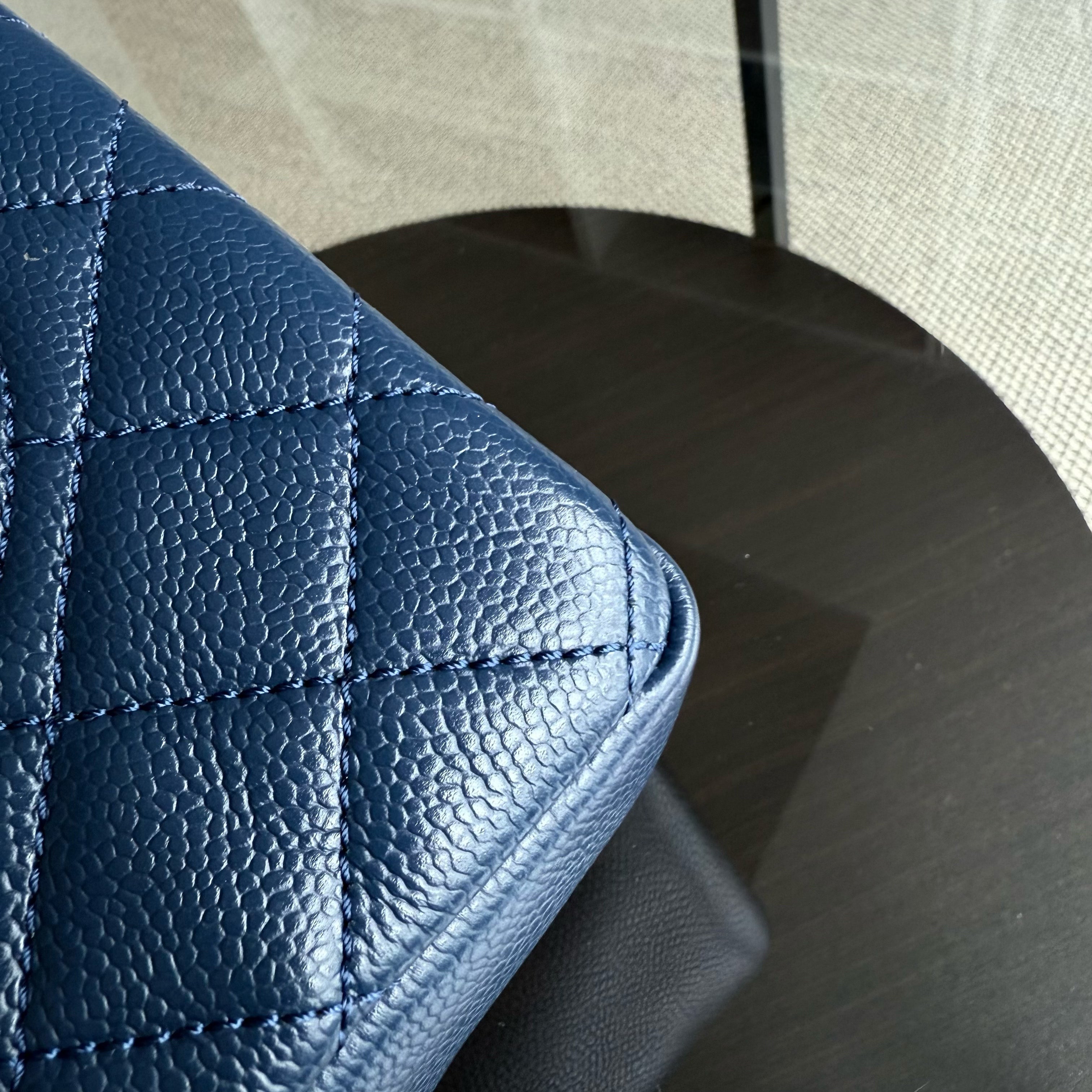 Chanel PST Petite Shopping Tote - Caviar 24CM Quilted Dark Blue Silver Hardware Series 15