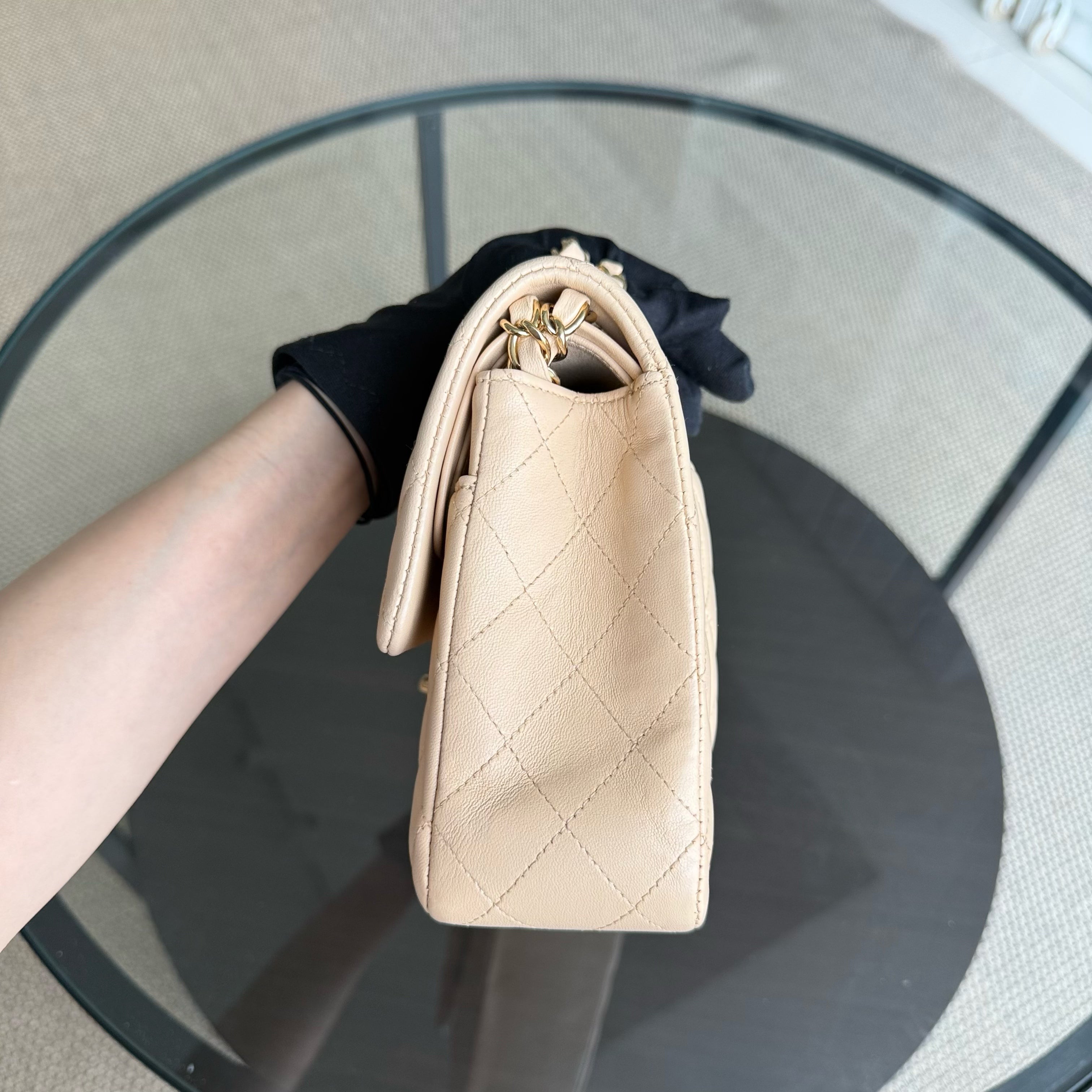 Chanel Classic Flap Medium - 25CM Quilted Lambskin Beige Gold Hardware Series 17