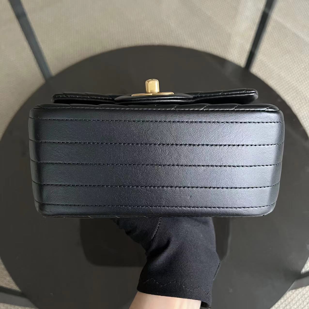 Mini Square Classic Flap Chevron Black Golden Hardware Series 21