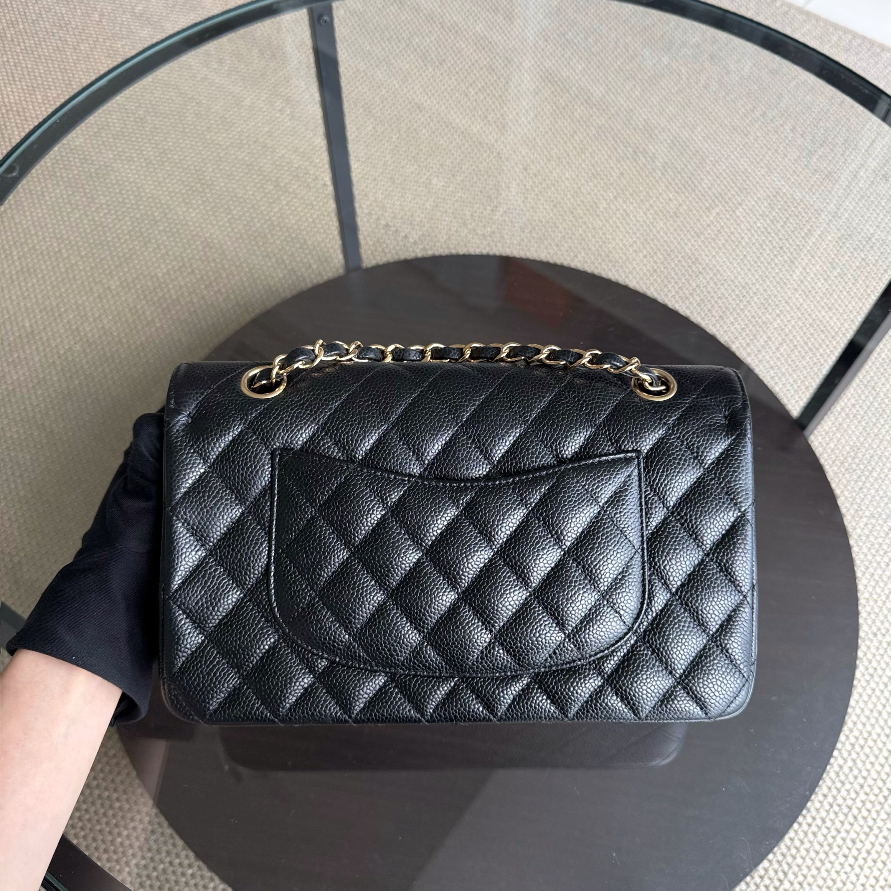 Chanel Classic Flap Medium - Caviar 25CM Quilted Grained Calfskin Black Gold Hardware Series 25