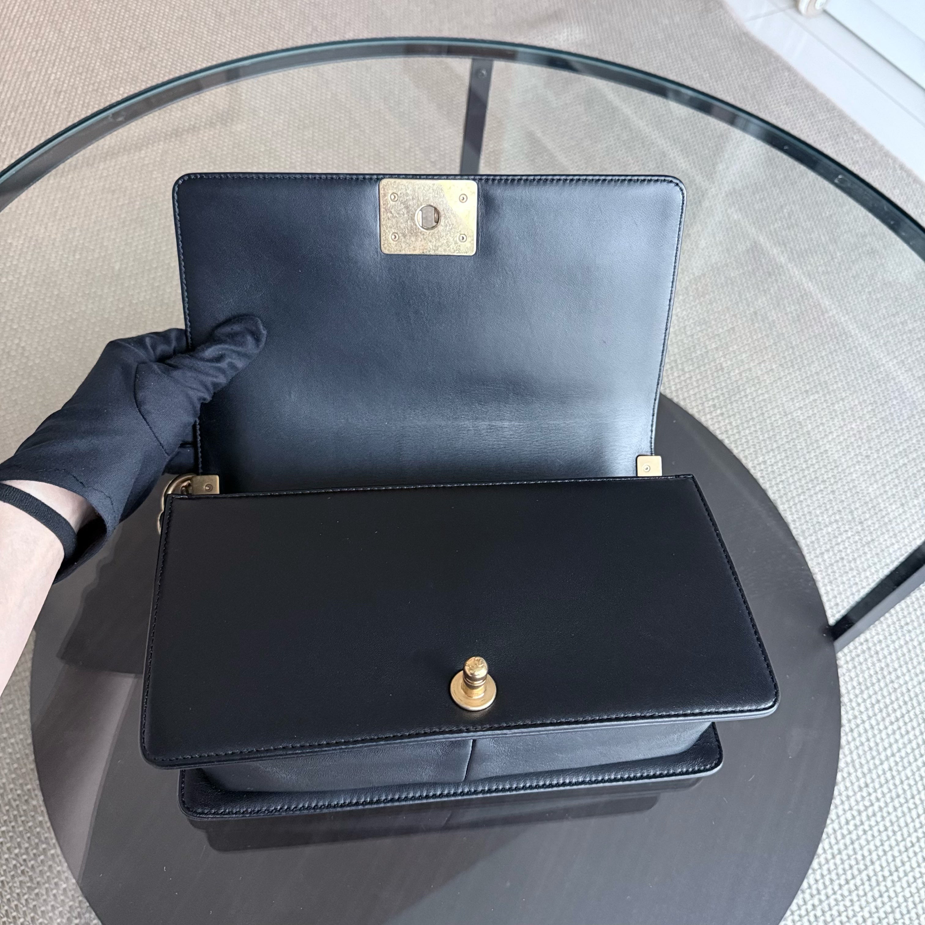 Chanel Boy Medium - 25CM Quilted Lambskin Black Gold Hardware Series 23