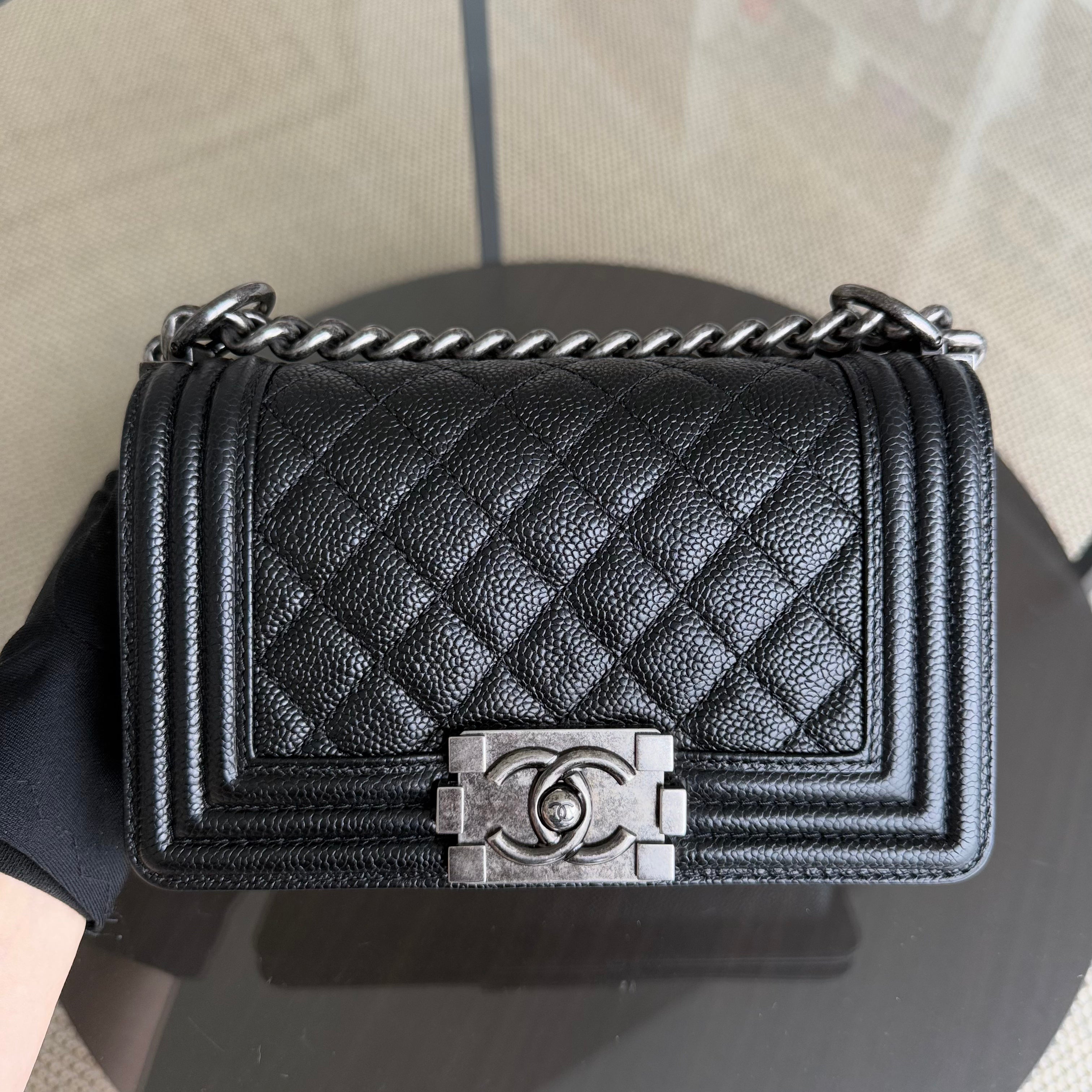 Chanel Boy Small - Caviar 20CM Quilted Black Ruthenium Silver Hardware Series 23