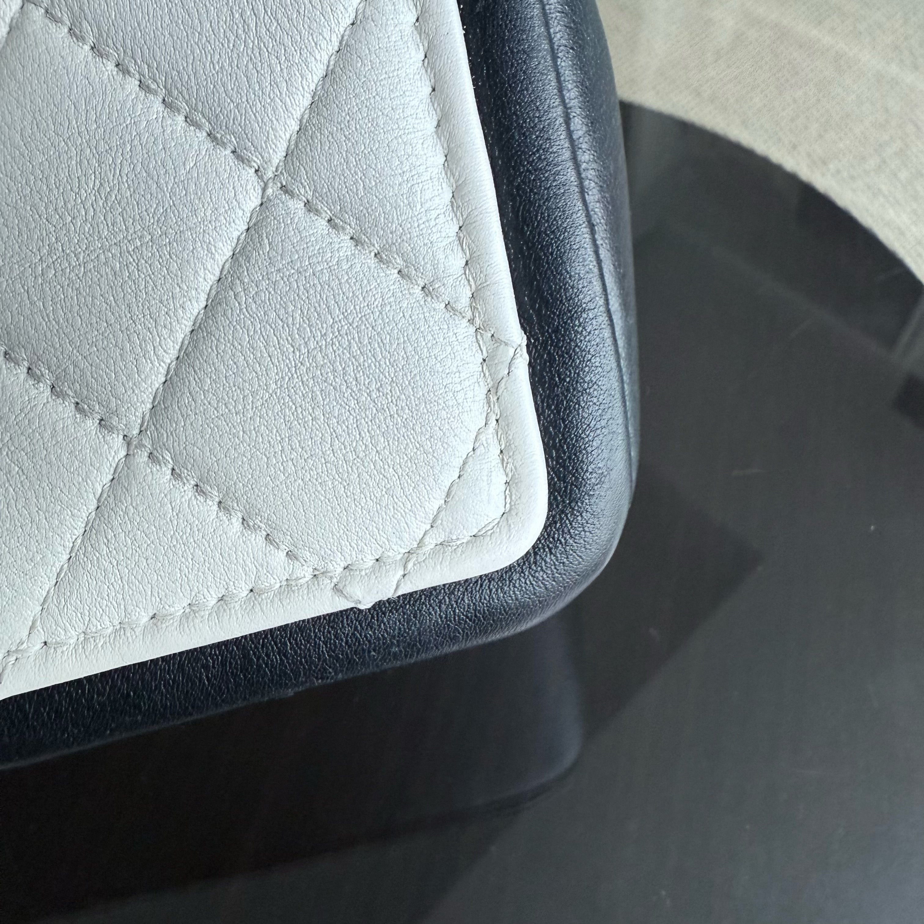 Chanel Seasonal Flap - 23CM Quilted Lambskin Bi-Color White Black Gold Hardware Series 19