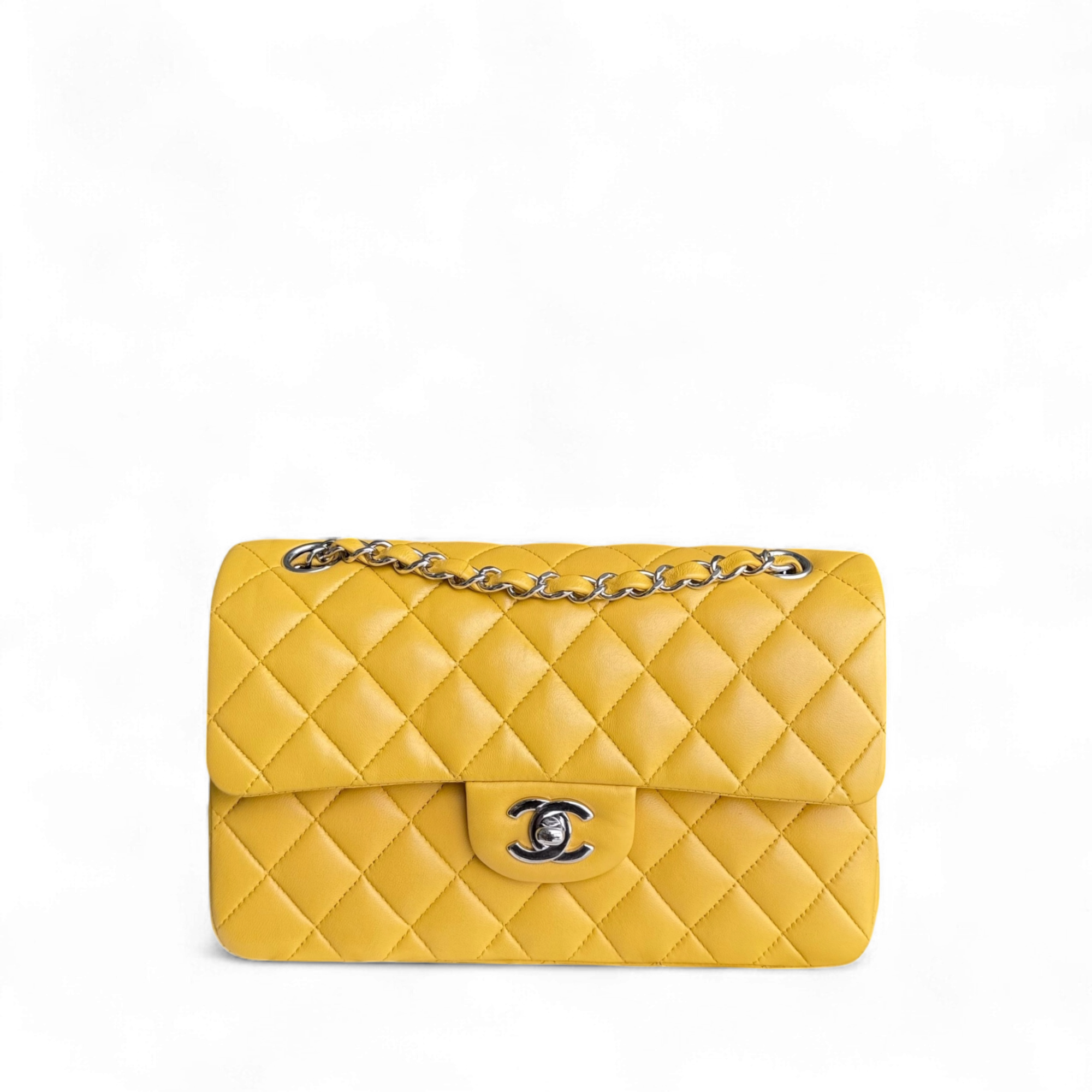 Chanel Classic Flap Small - 23CM Quilted Lambskin Yellow Silver Hardware Series 25