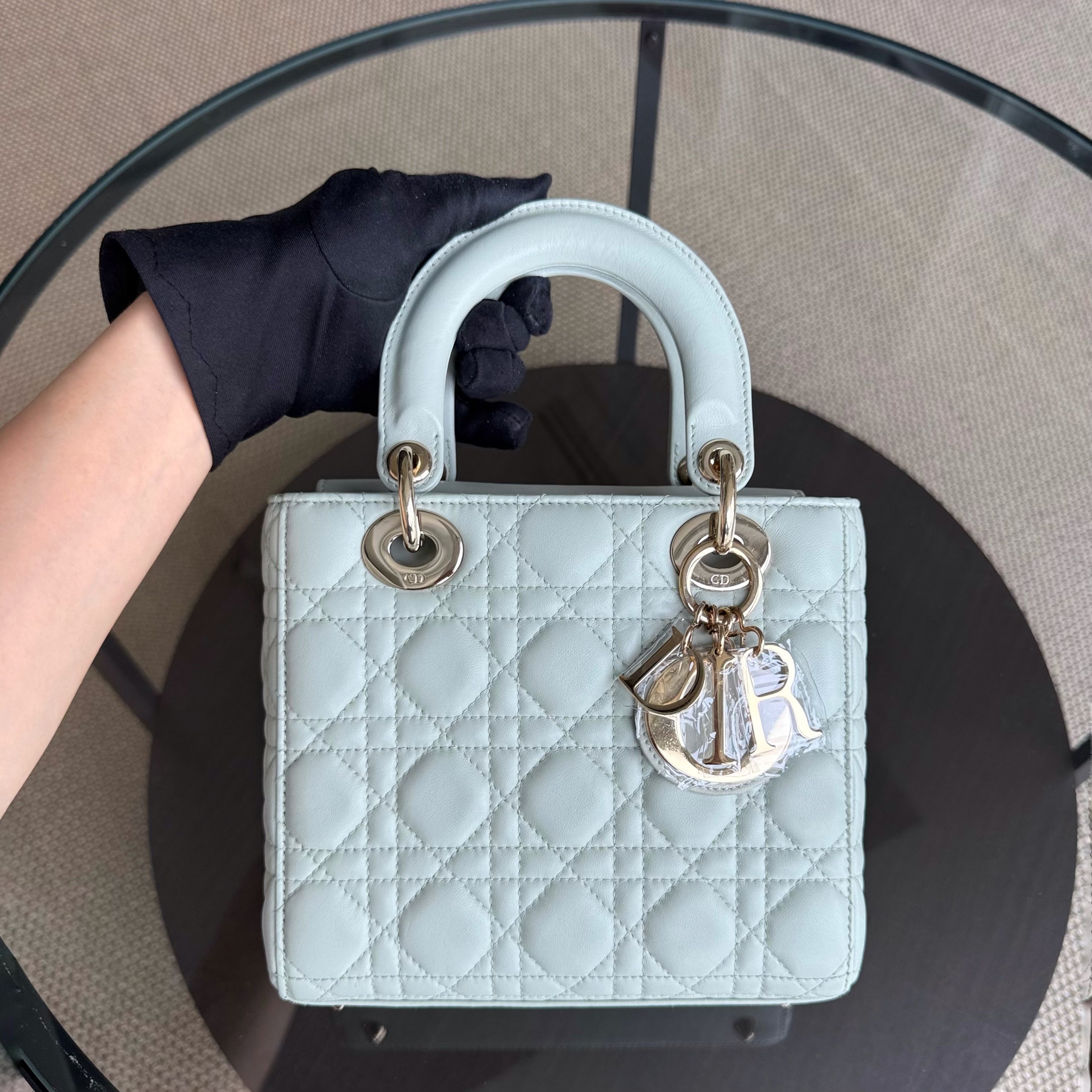 Dior Lady Small - Cannage Lambskin Light Mint Green Gold Hardware