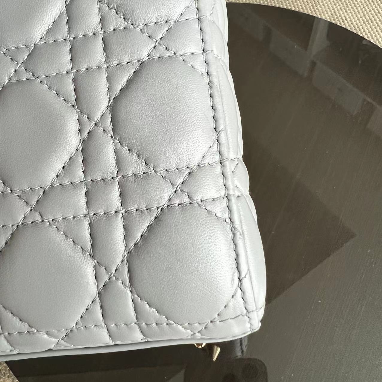 Dior Lady Small - Lambskin Cannage Grey Gray Golden Hardware ABC