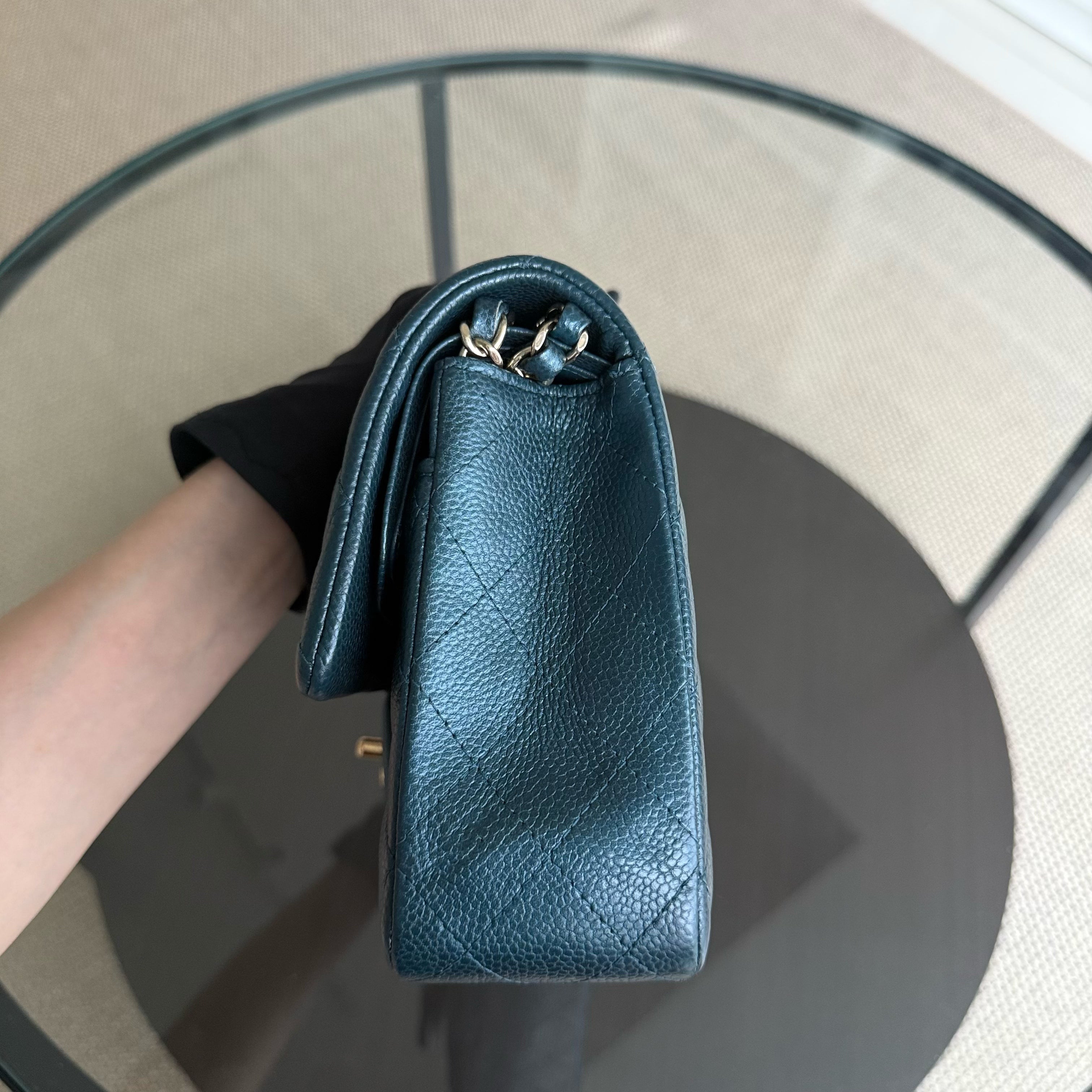 Chanel Classic Flap Medium - Caviar 25CM Quilted Iridescent Dark Blue Gold Hardware Series 25