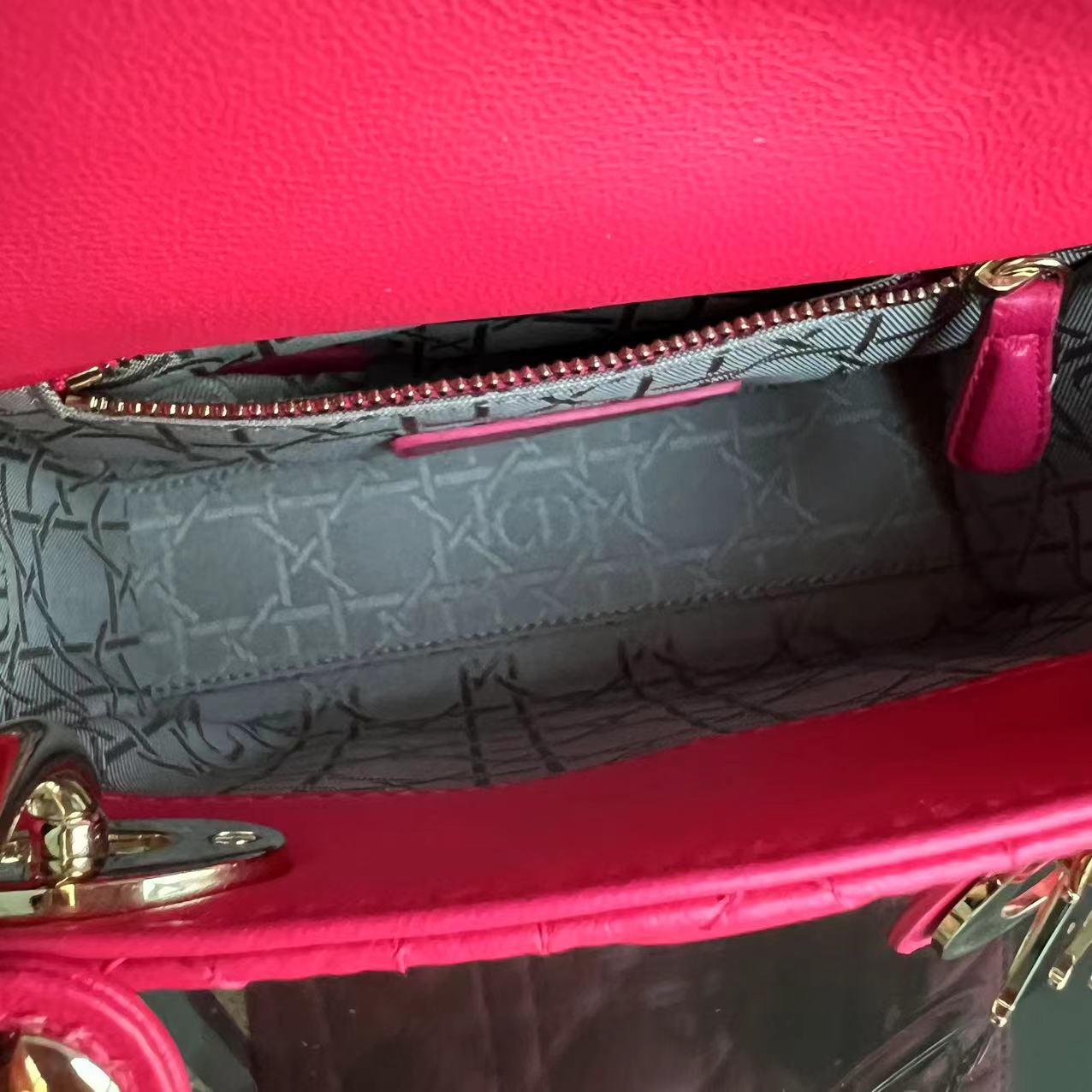 Lady Mini Lambskin Cannage Hot Pink Golden Hardware