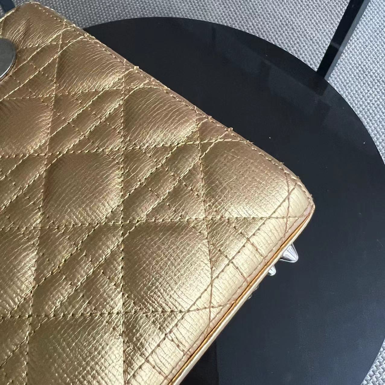 Dior Lady Small - Metallic Gold Cannage Calfskin Silver Hardware