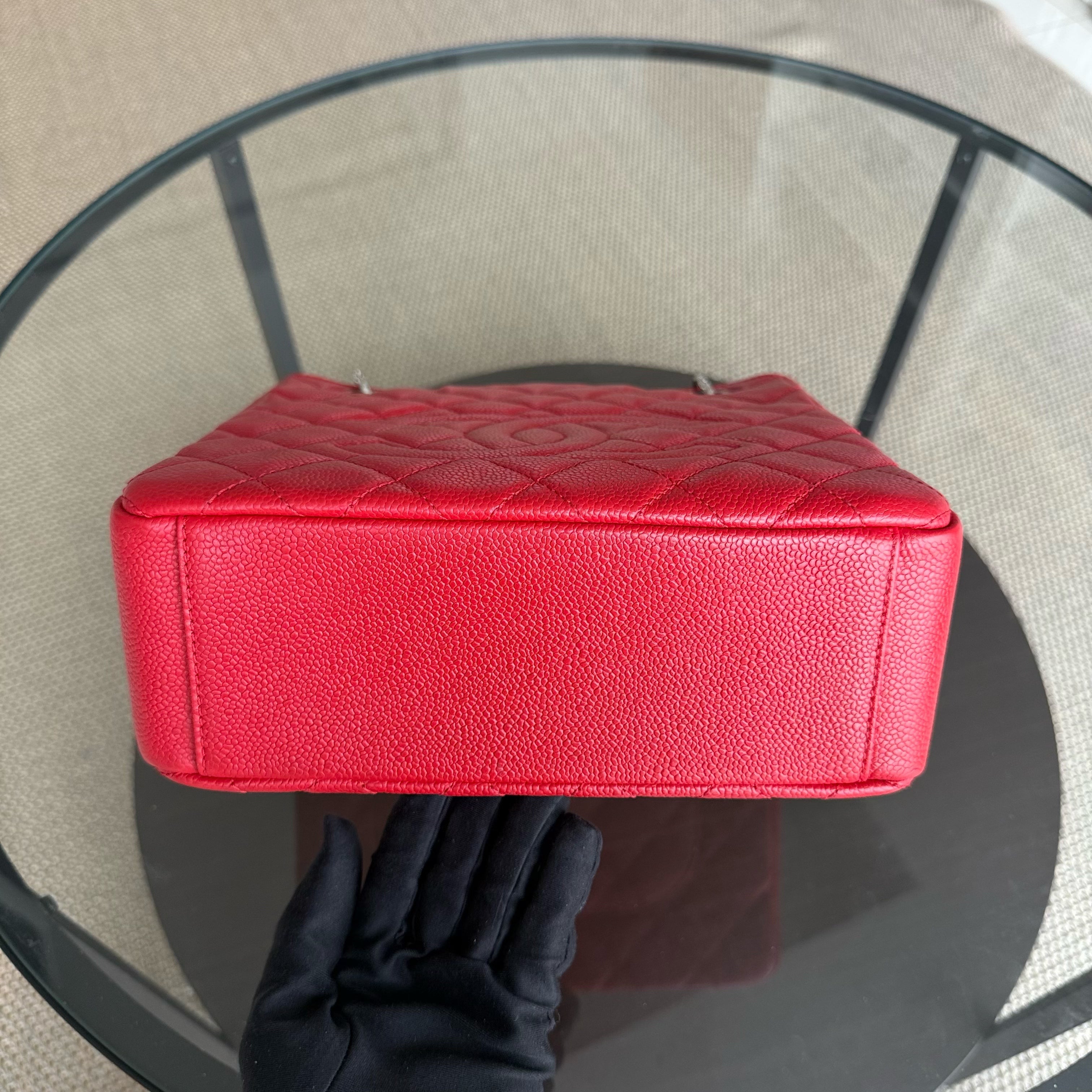 Chanel PST Petite Shopping Tote - Caviar Quilted Red Silver Hardware Series 18