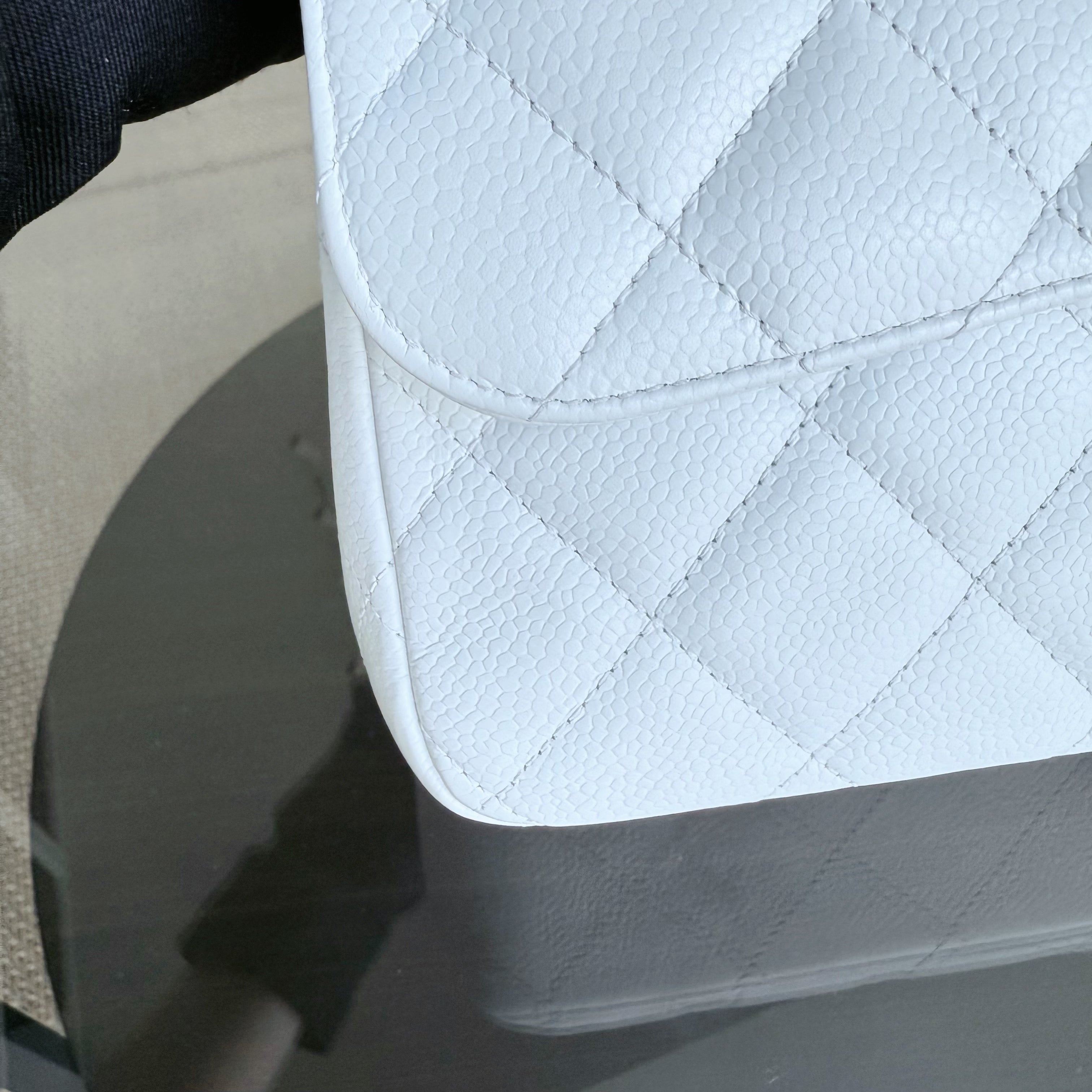Chanel Classic Flap Jumbo - Caviar Double Flap 30CM Quilted White Silver Hardware Series 14