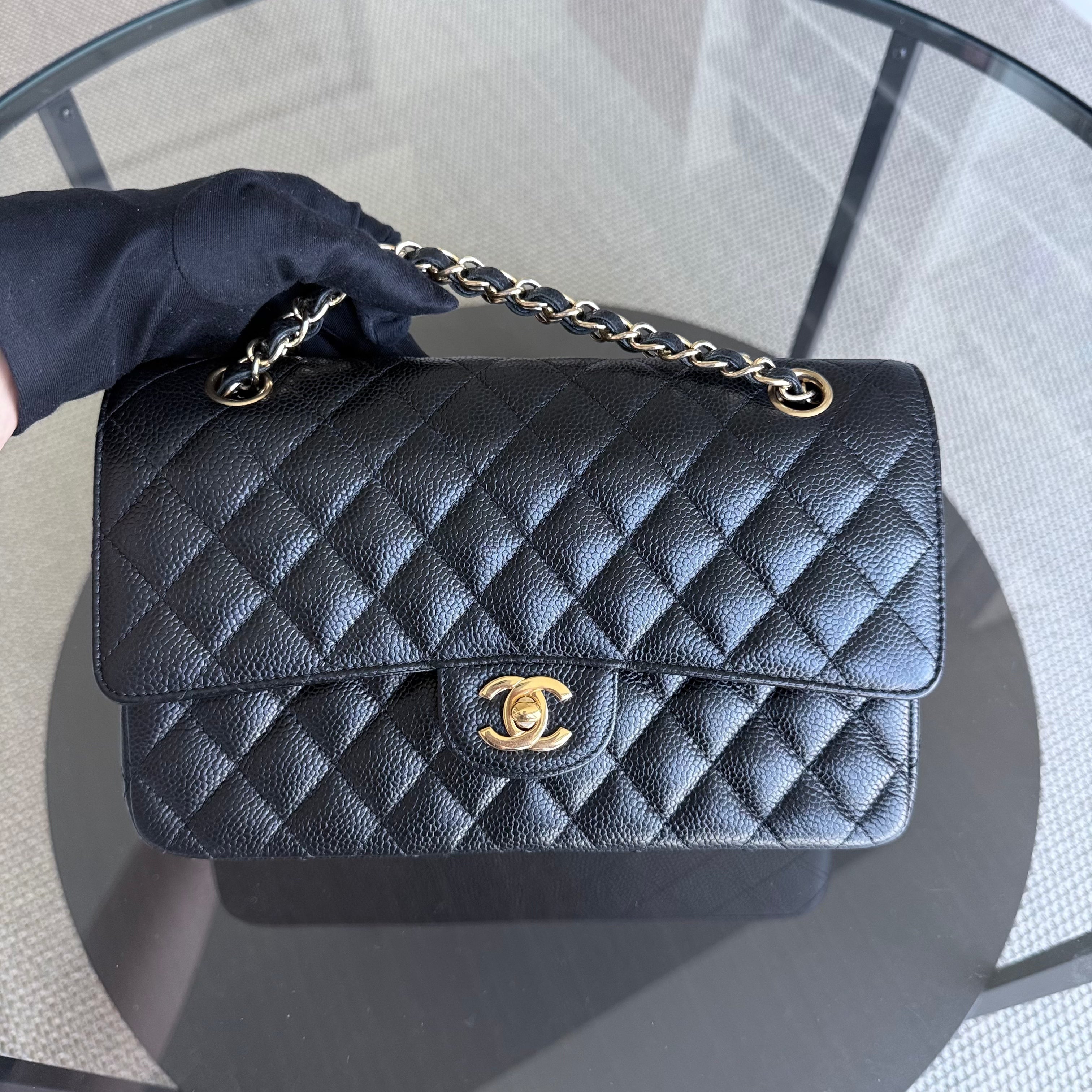 Chanel Classic Flap Medium - Caviar 25CM Quilted Black Gold Hardware Series 25