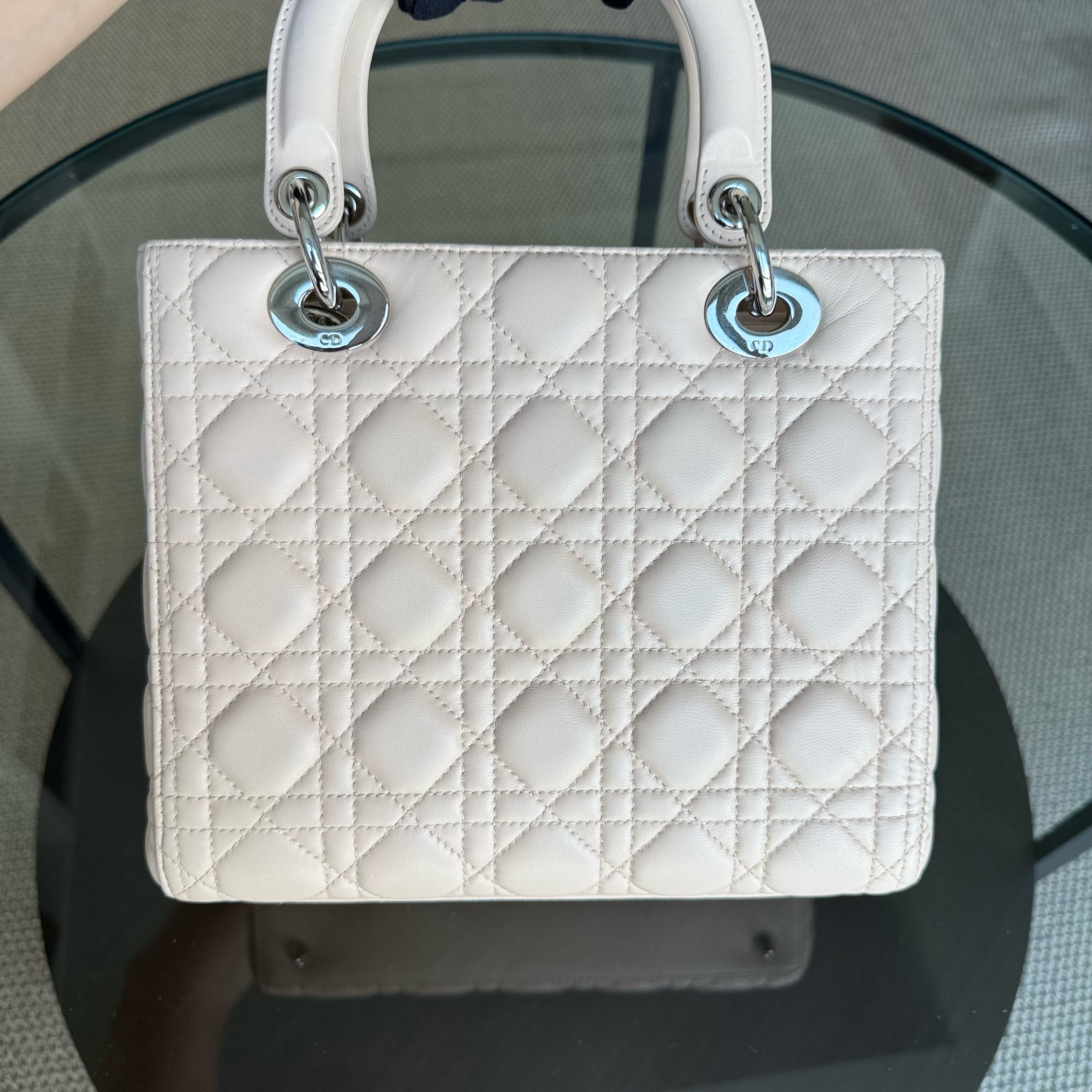 Dior Lady Medium - Cannage Lambskin Nude Silver Hardware