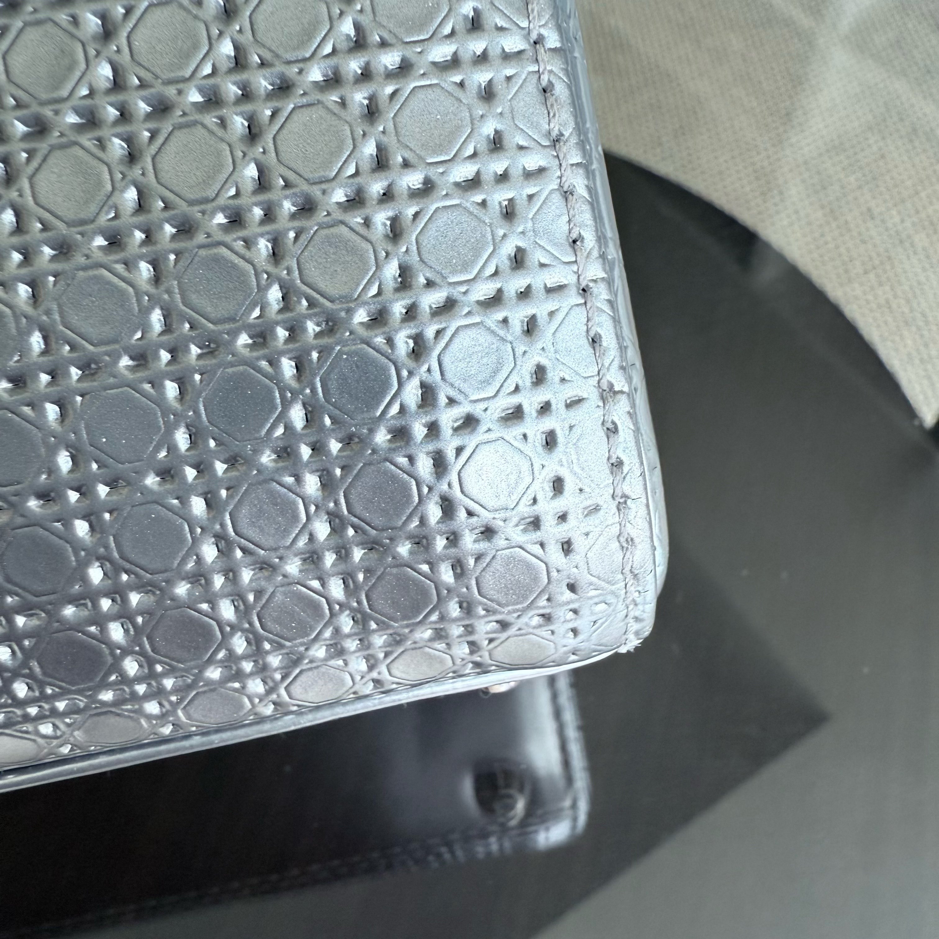 Dior Lady Mini - Micro Cannage Metallic Silver Hardware Adjustable Strap