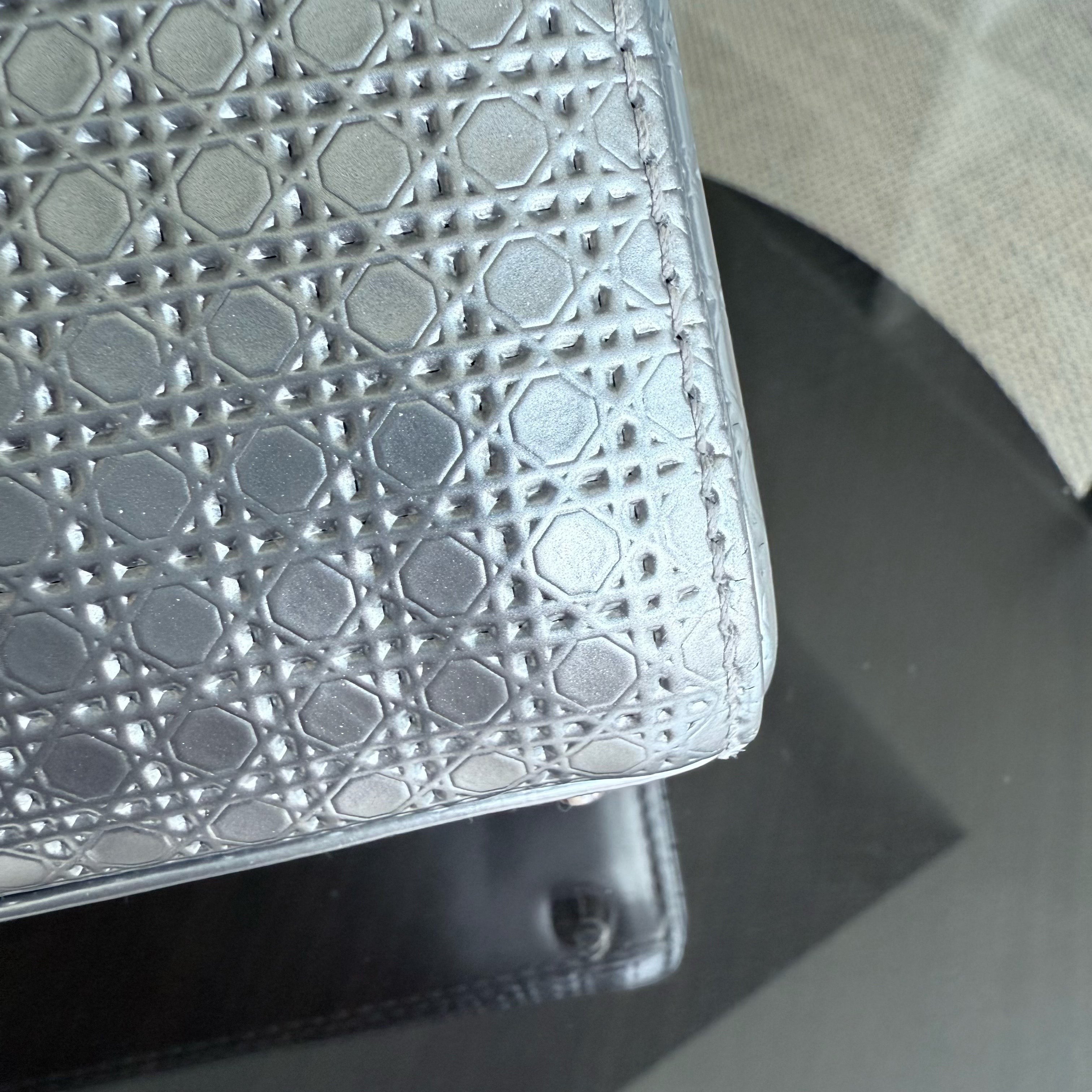 Dior Lady Mini - Micro Cannage Metallic Silver Hardware Adjustable Strap