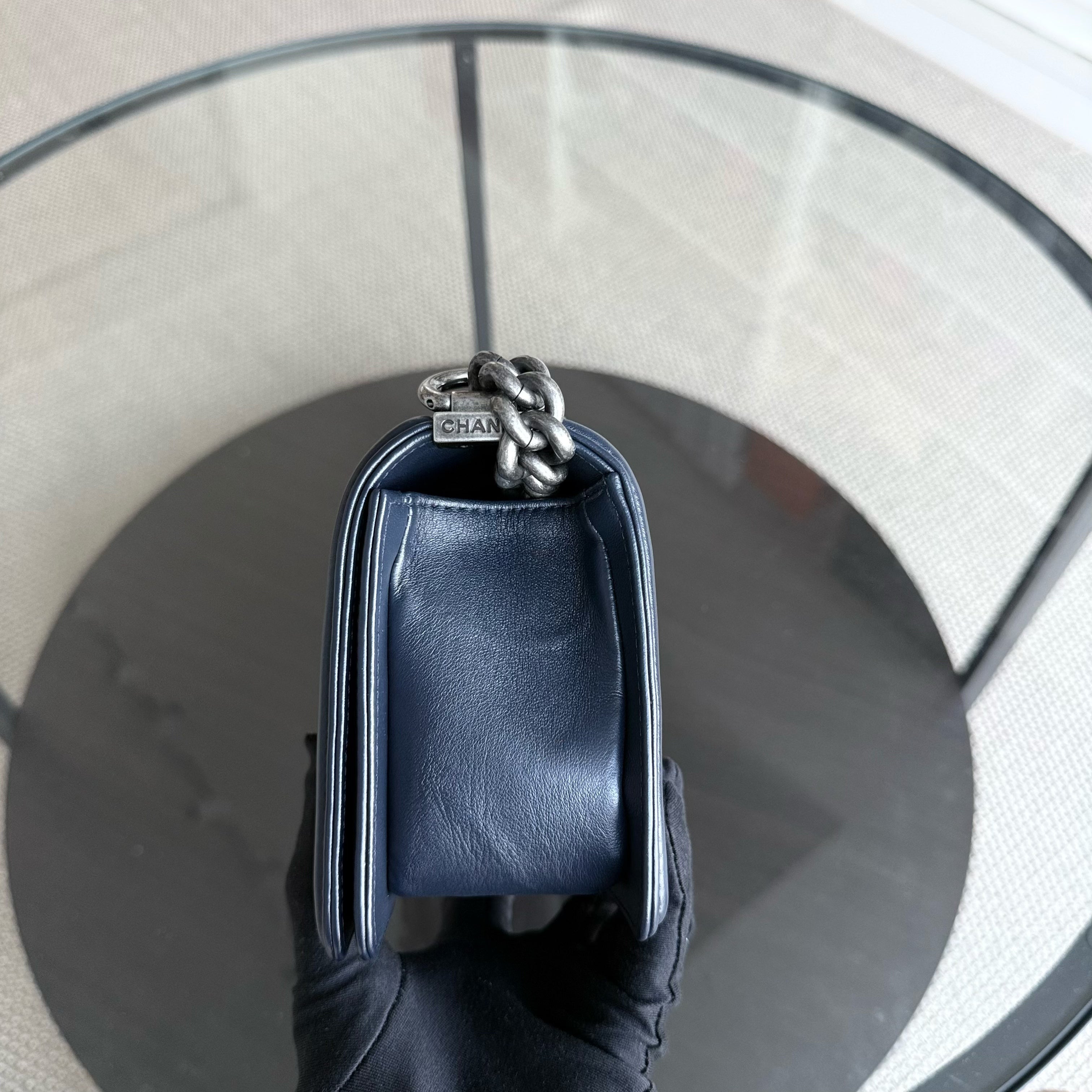 Chanel Boy Small - Small Galuchat Stingray Blue Ruthenium Silver Hardware Series 20