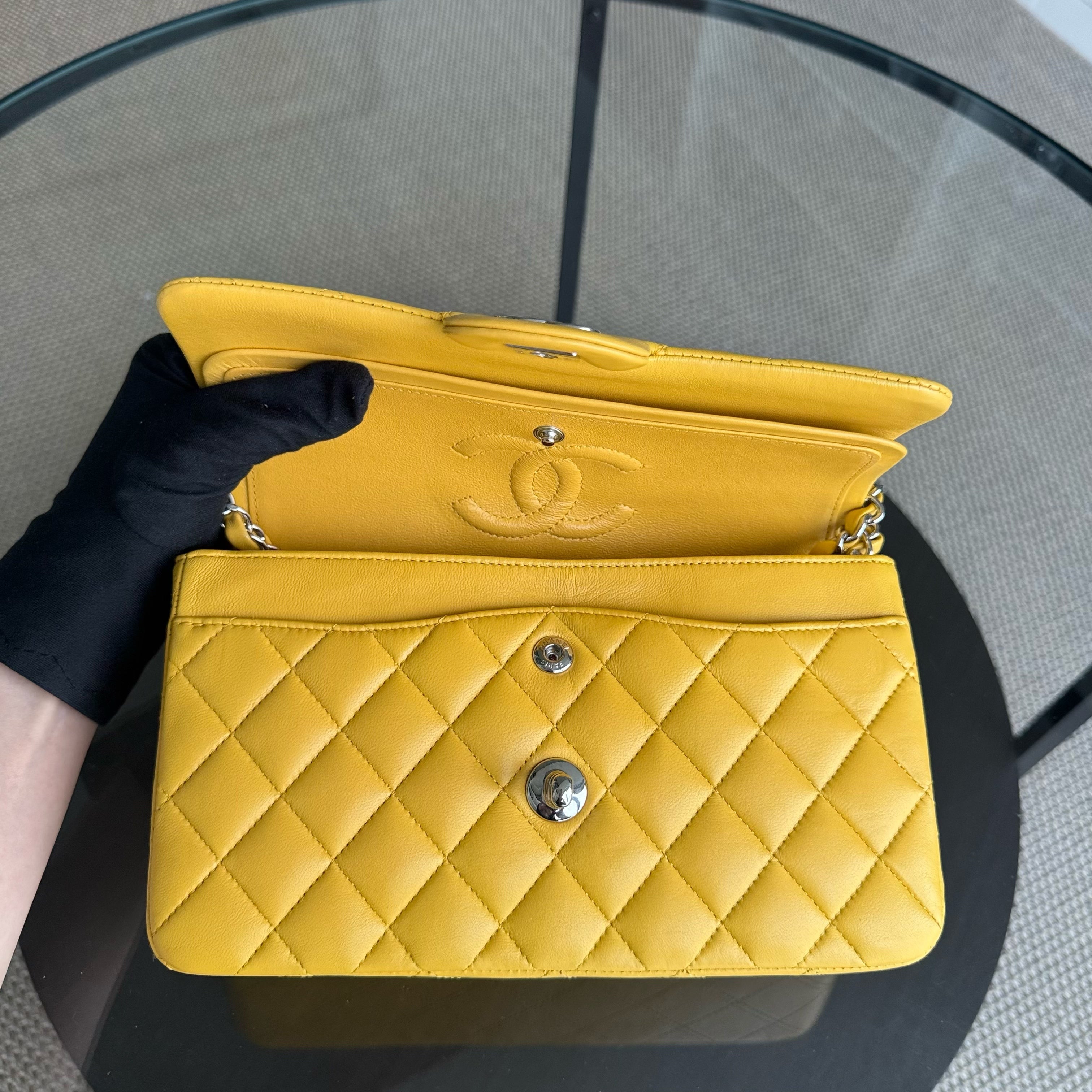 Chanel Classic Flap Small - 23CM Quilted Lambskin Yellow Silver Hardware Series 25