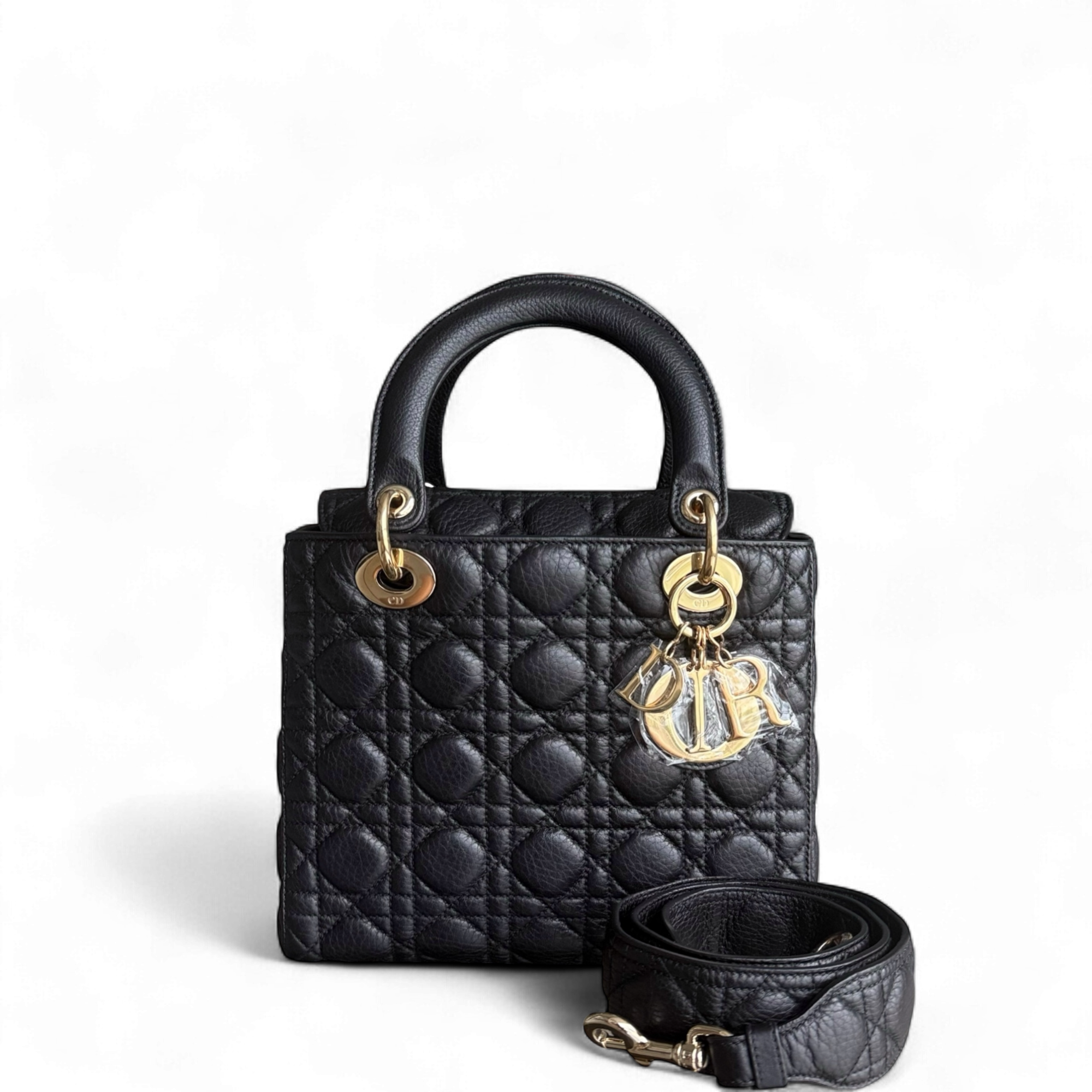 Dior Lady Medium Flap - Cannage Grained Calfskin Black Gold Hardware