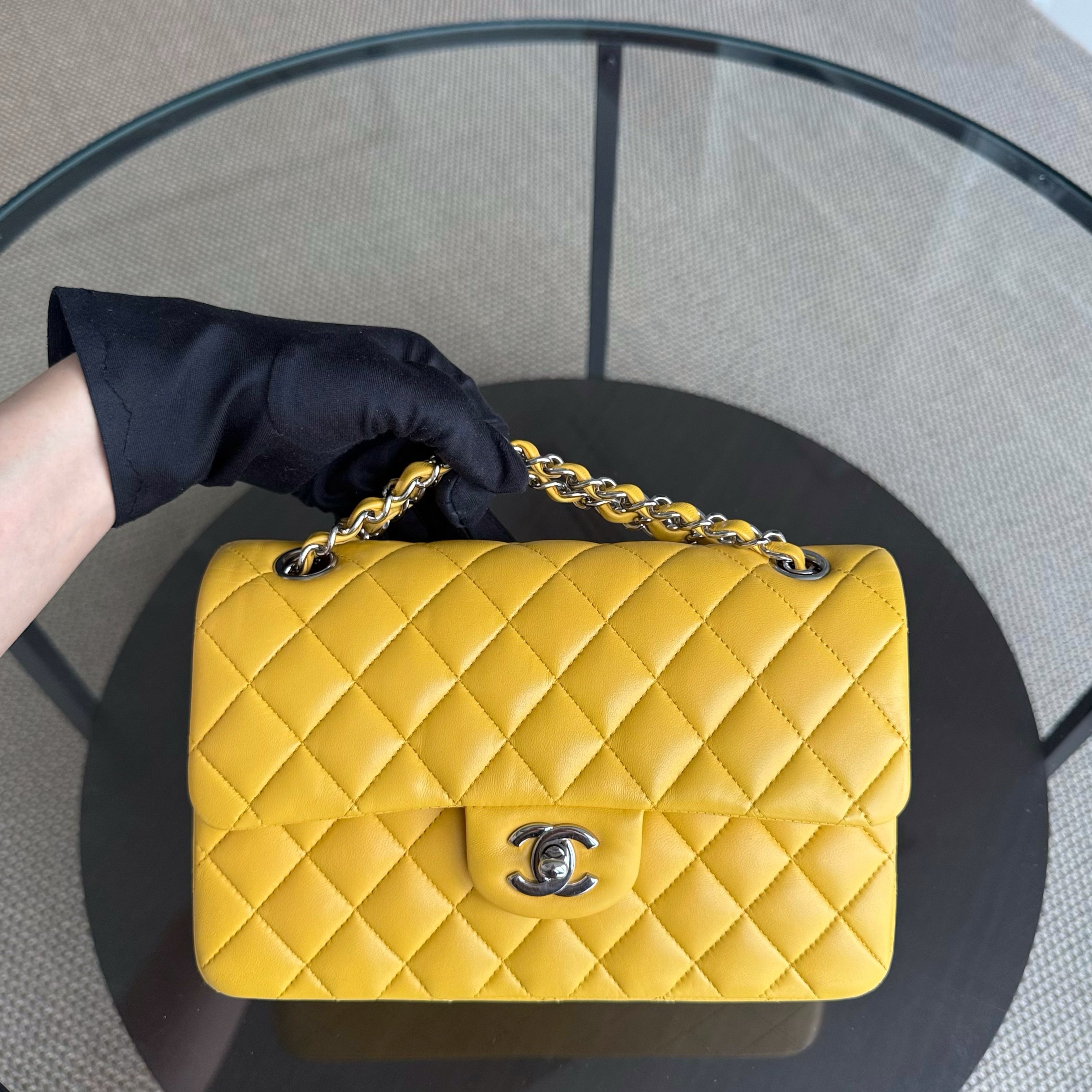 Chanel Classic Flap Small - 23CM Quilted Lambskin Yellow Silver Hardware Series 25