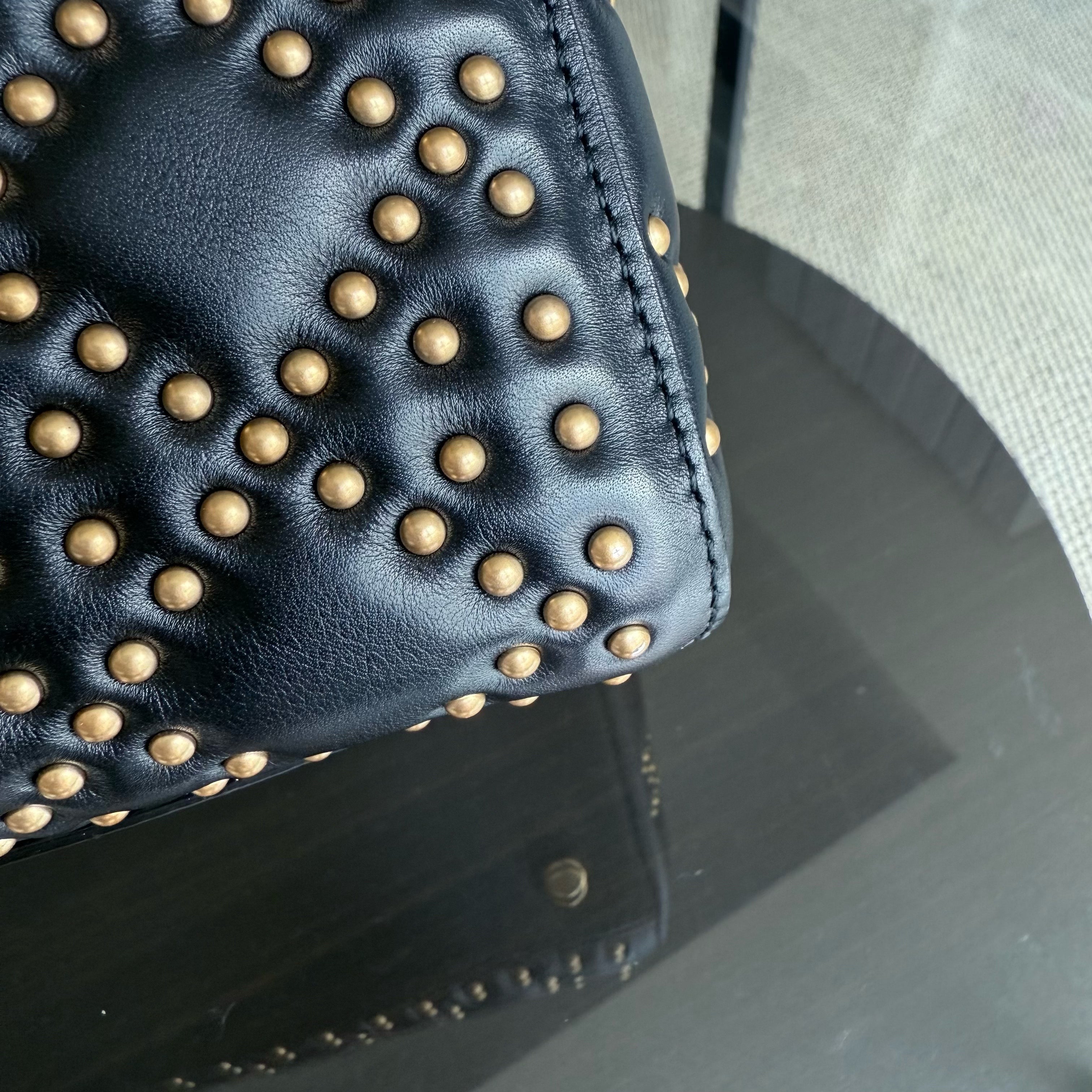 Dior Lady Medium Flap - Studded Cannage Calfskin Black Gold Hardware