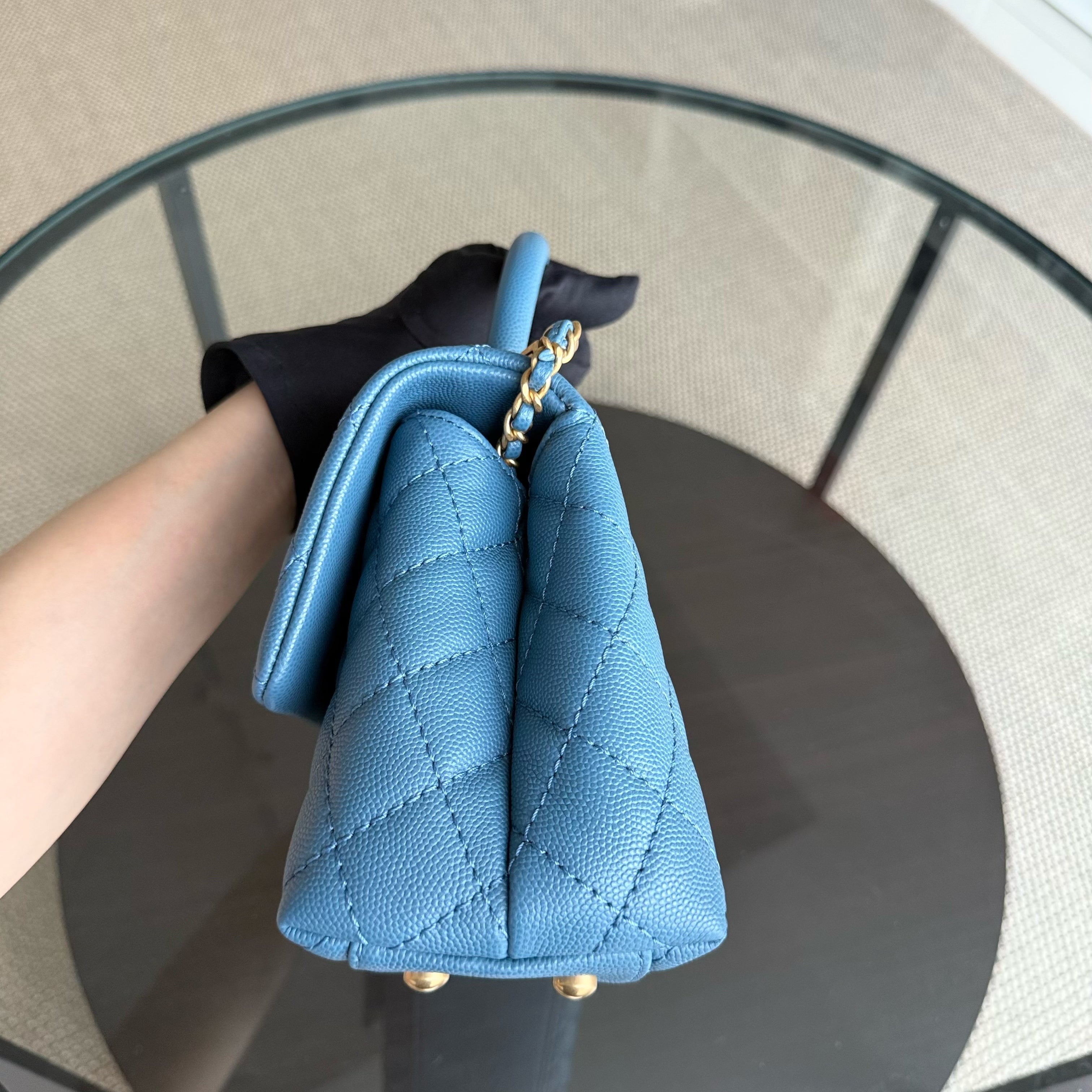 Chanel Coco Handle Small - Caviar 25CM Quilted Blue Gold Hardware Series 25