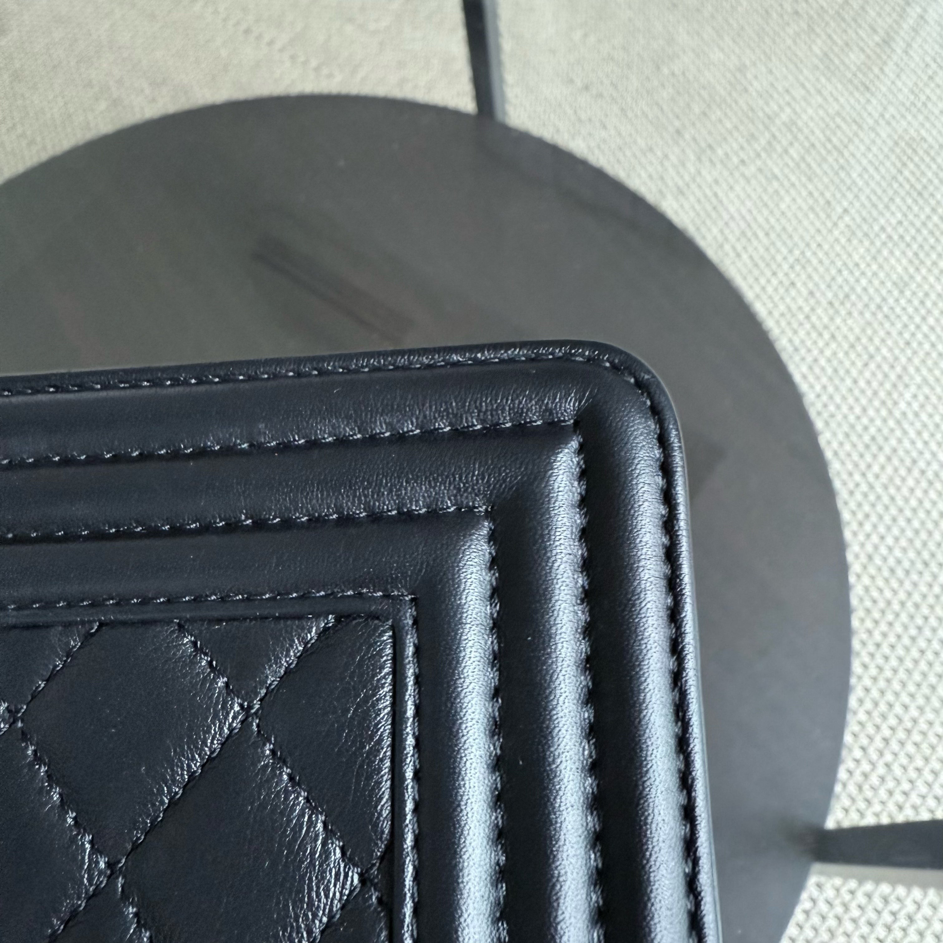 Chanel Boy Medium - Grained Calfskin 25CM Quilted Black Ruthenium Silver Hardware Series 24