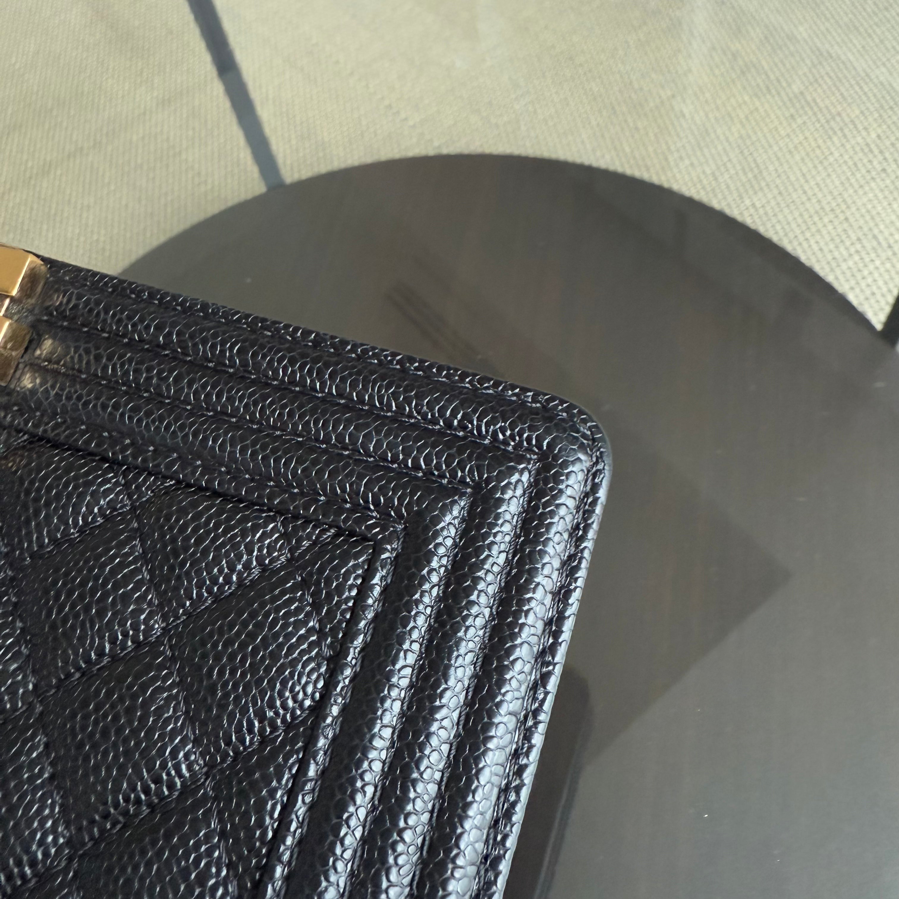 Chanel Boy Medium - Caviar 25CM Quilted Black Ruthenium Gold Hardware Series 20