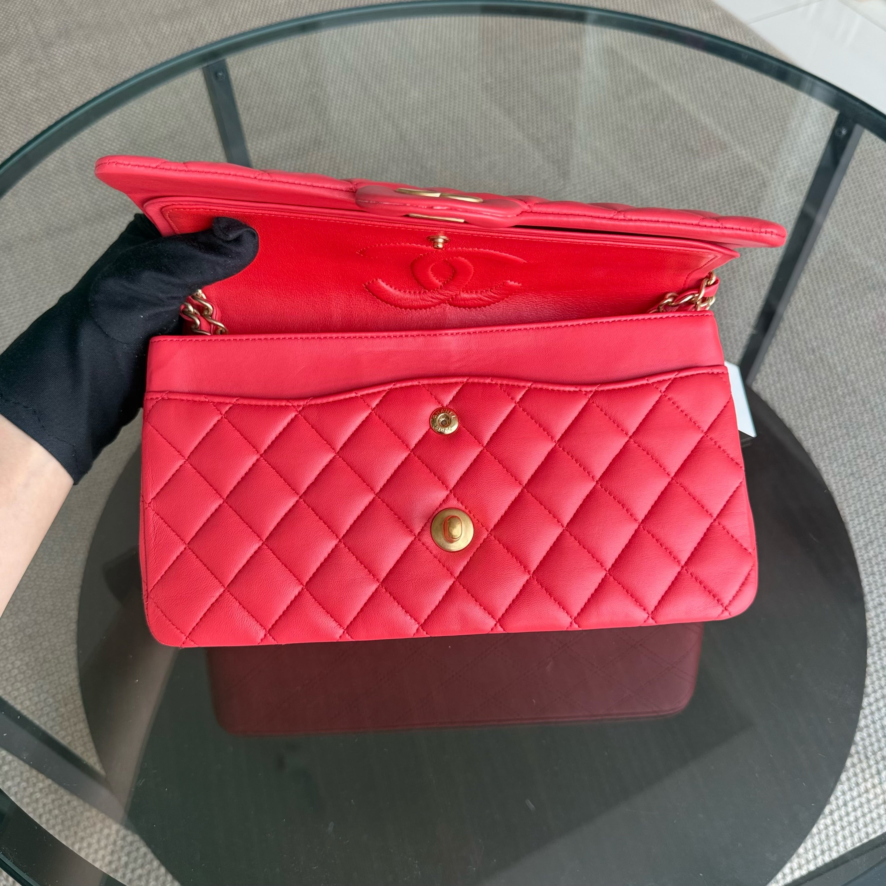 Chanel Classic Flap Medium - Quilted Lambskin 25CM Red Gold Hardware Series 27