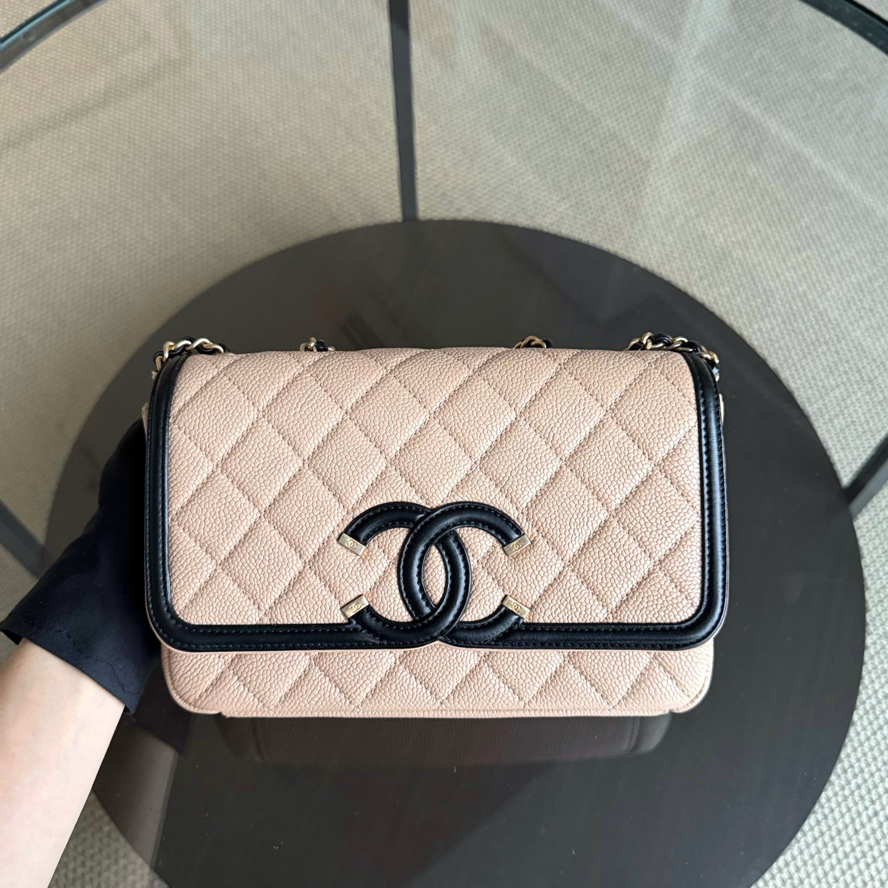 Chanel Filigree Flap Small - Caviar Quilted Black Beige Gold Hardware Series 24