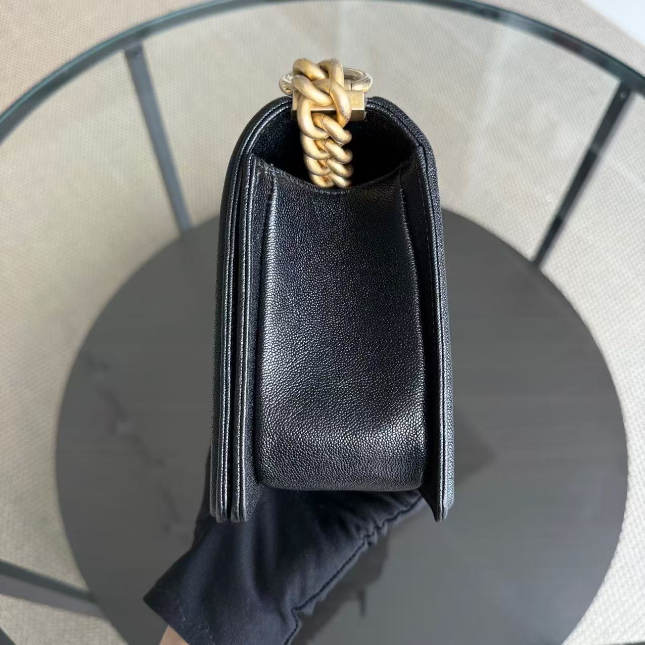 Chanel Boy Medium - Caviar 25CM Chevron Black Gold Hardware Series 26