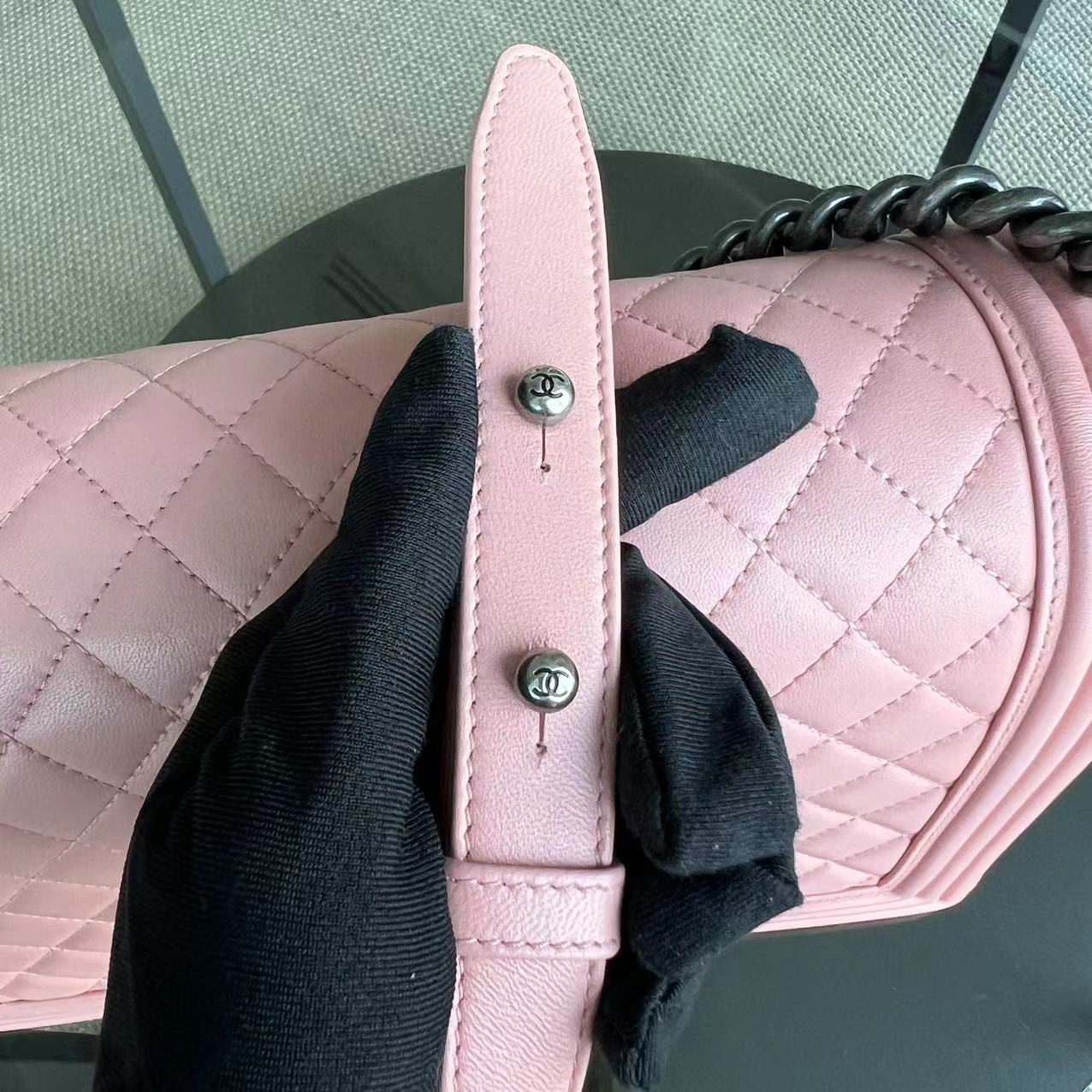 Boy New Medium 28CM Quilted Lambskin Sakura Pink Leboy Ruthenium Silver Hardware Series 20