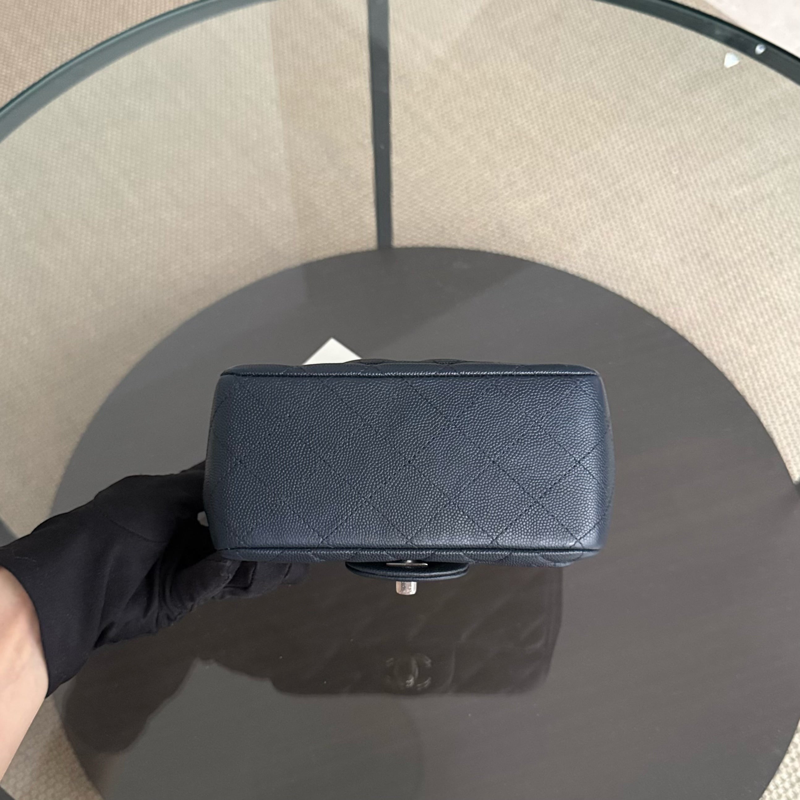 Chanel Classic Flap Mini Square - Caviar Quilted Midnight Blue Silver Hardware Series 26
