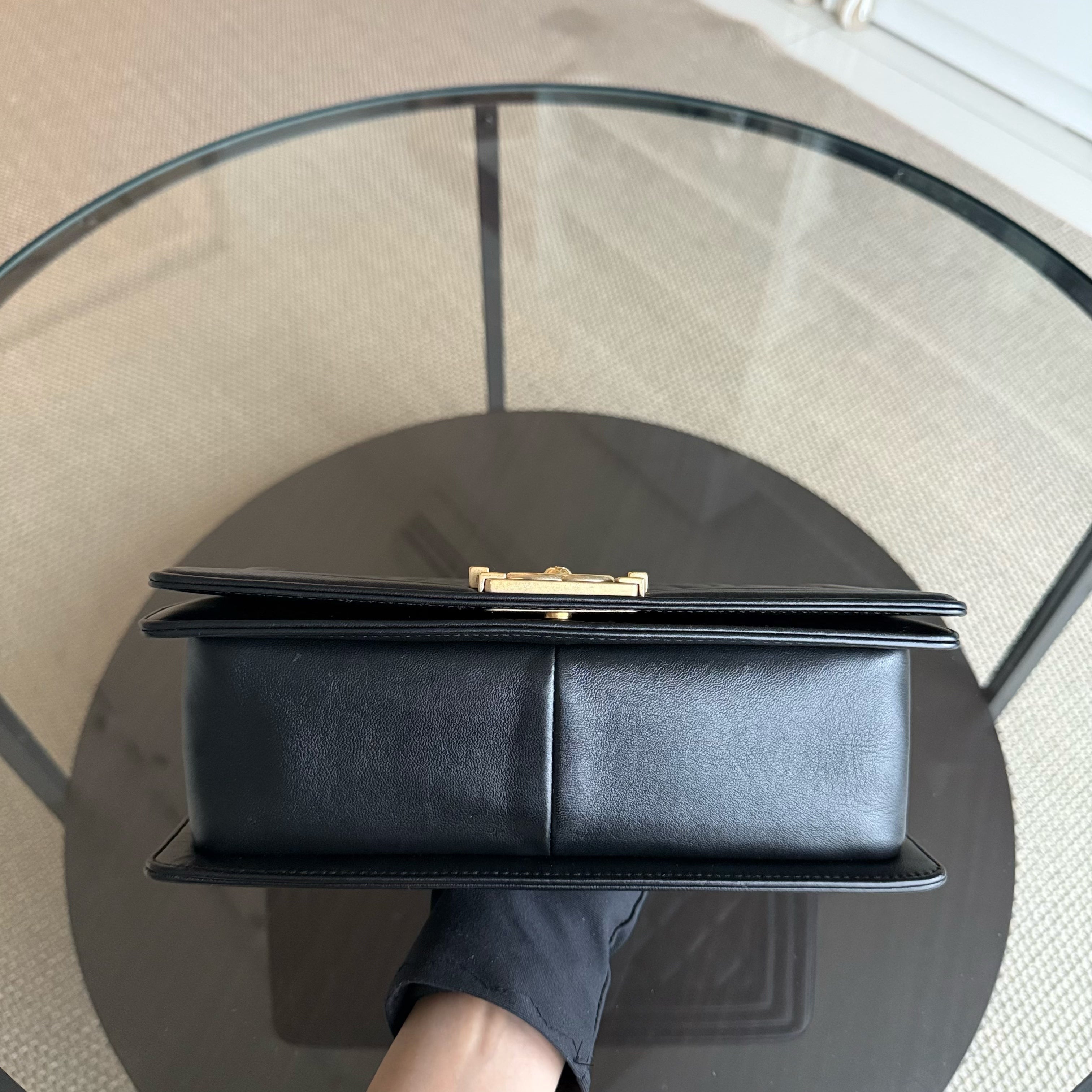 Chanel Boy Medium - 25CM Quilted Lambskin Black Gold Hardware Series 23