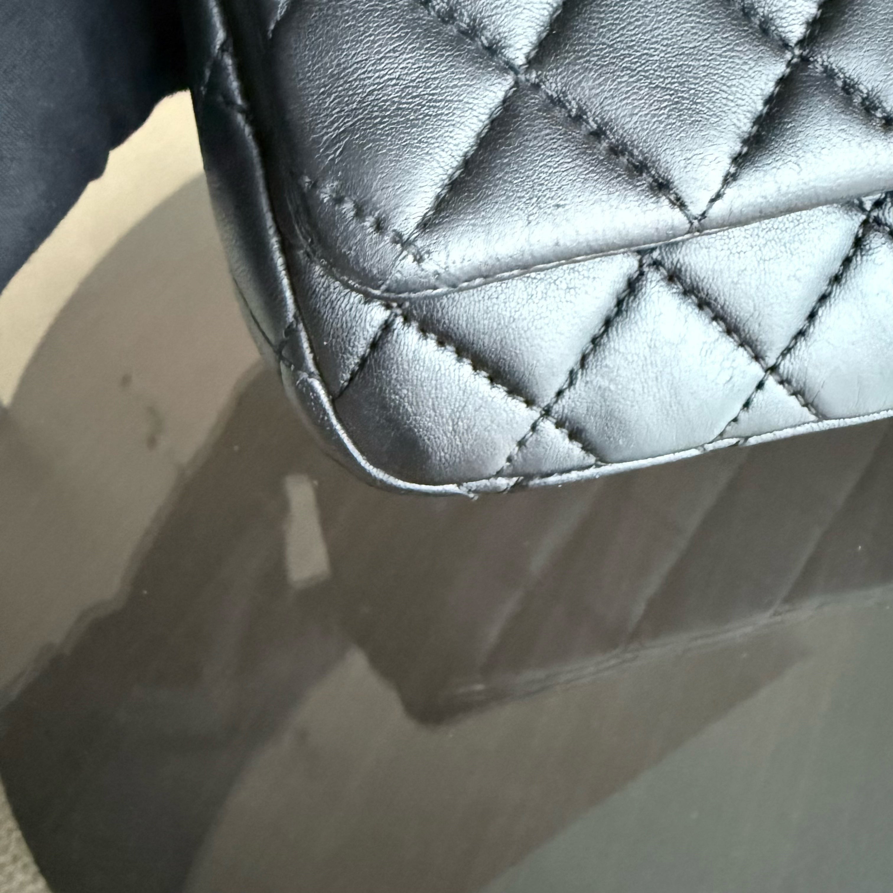 Chanel Tri-fold Seasonal Flap - Quilted Lambskin Black Silver Hardware Series 13