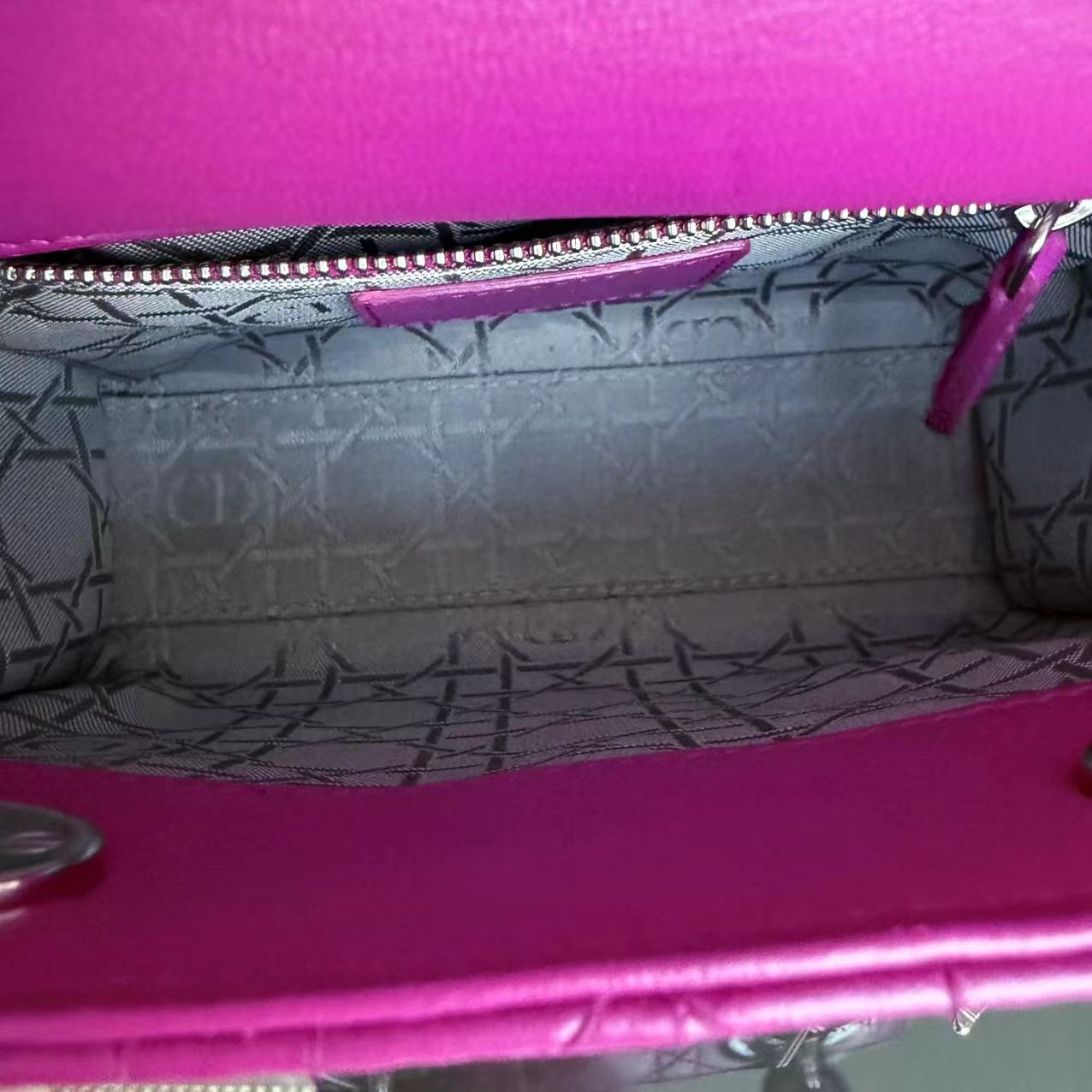 *Full Set Receipt* Dior Lady Mini Cannage Lambskin Purple Violet Silver Hardware Adjustbale Strap
