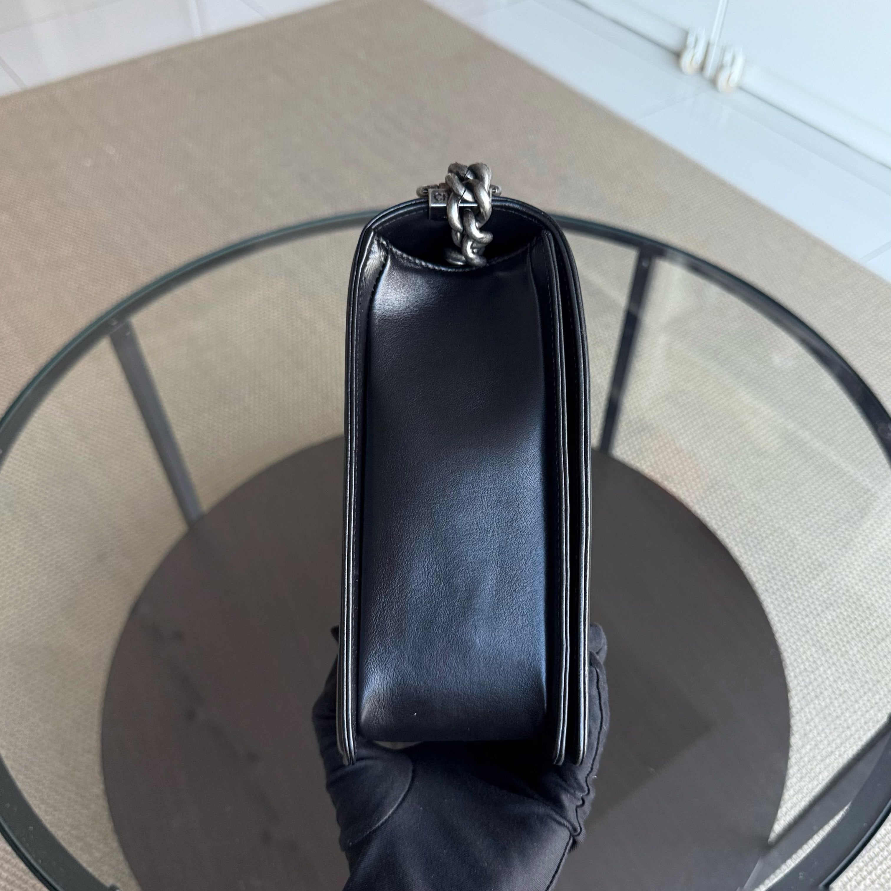 Chanel Boy Large - 30CM Quilted Lambskin Large Black Ruthenium Silver Hardware Series 16