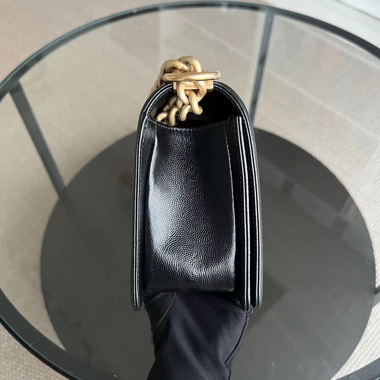 Caviar Boy Medium 25CM Quilted Black Golden Hardware Series 28