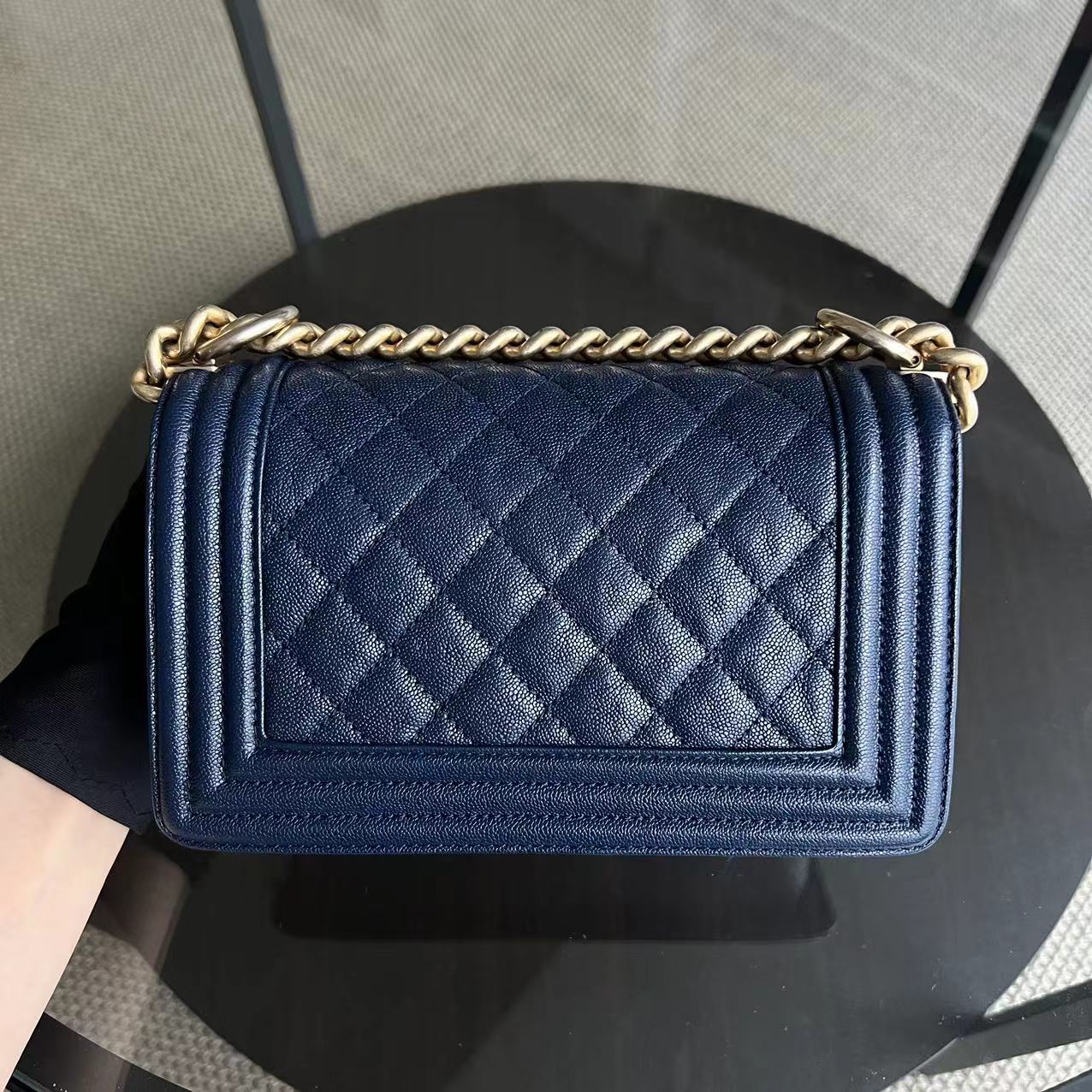 Chanel Boy Small - Caviar Quilted Grained Calfskin Dark Blue Golden Hardware Series 26