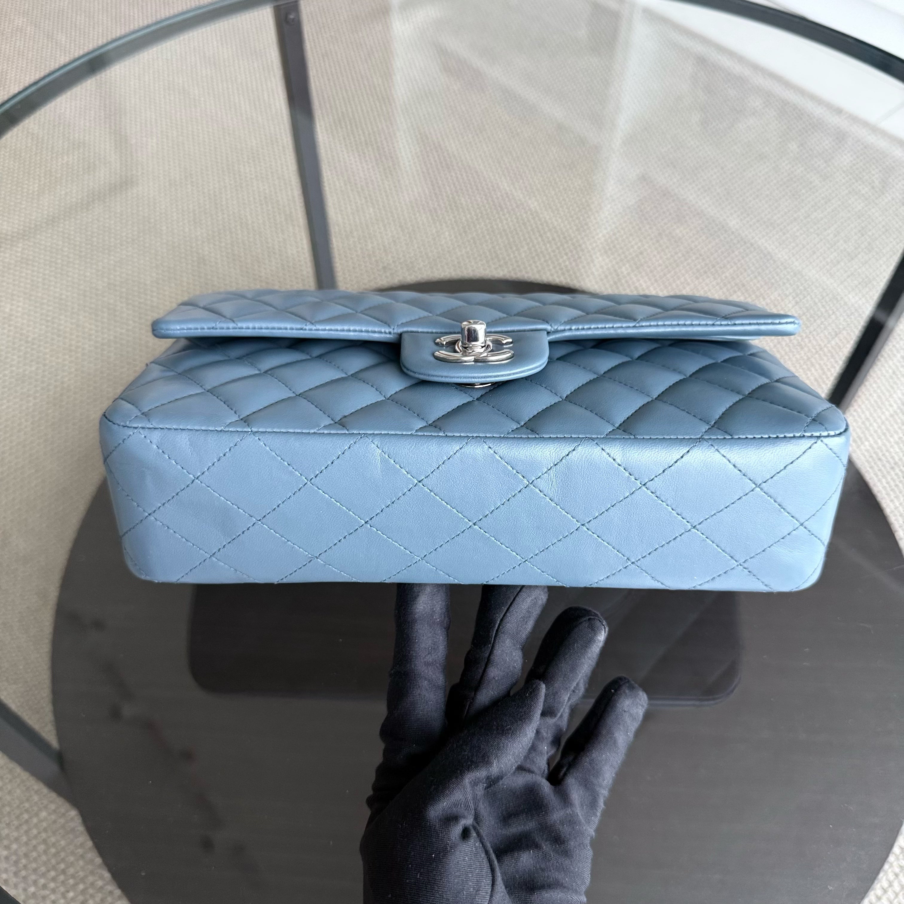 Chanel Classic Flap Medium - 25CM Quilted Lambskin Haze Blue Silver Hardware & Balance of Chanel PST RED