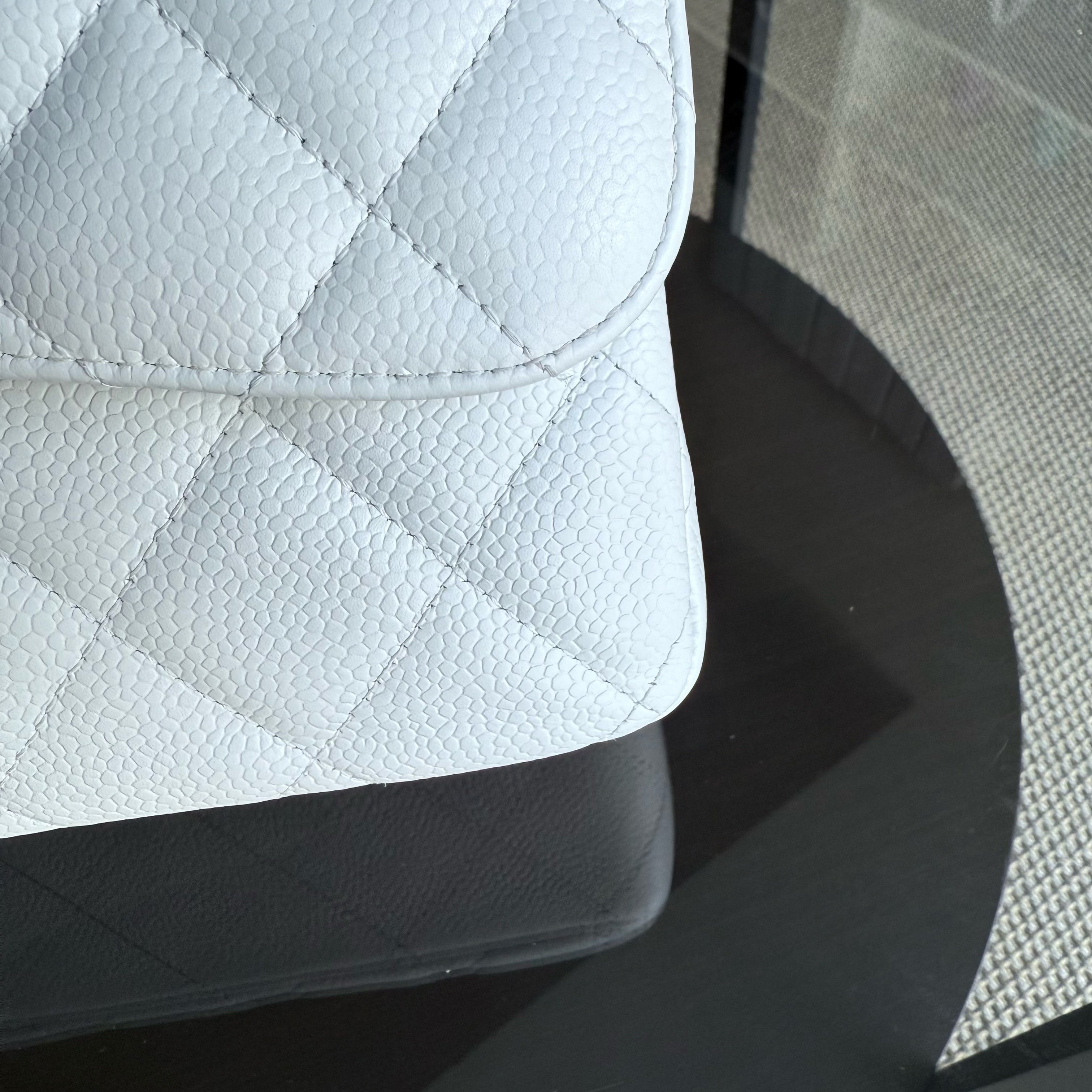 Chanel Classic Flap Jumbo - Caviar Double Flap 30CM Quilted White Silver Hardware Series 14