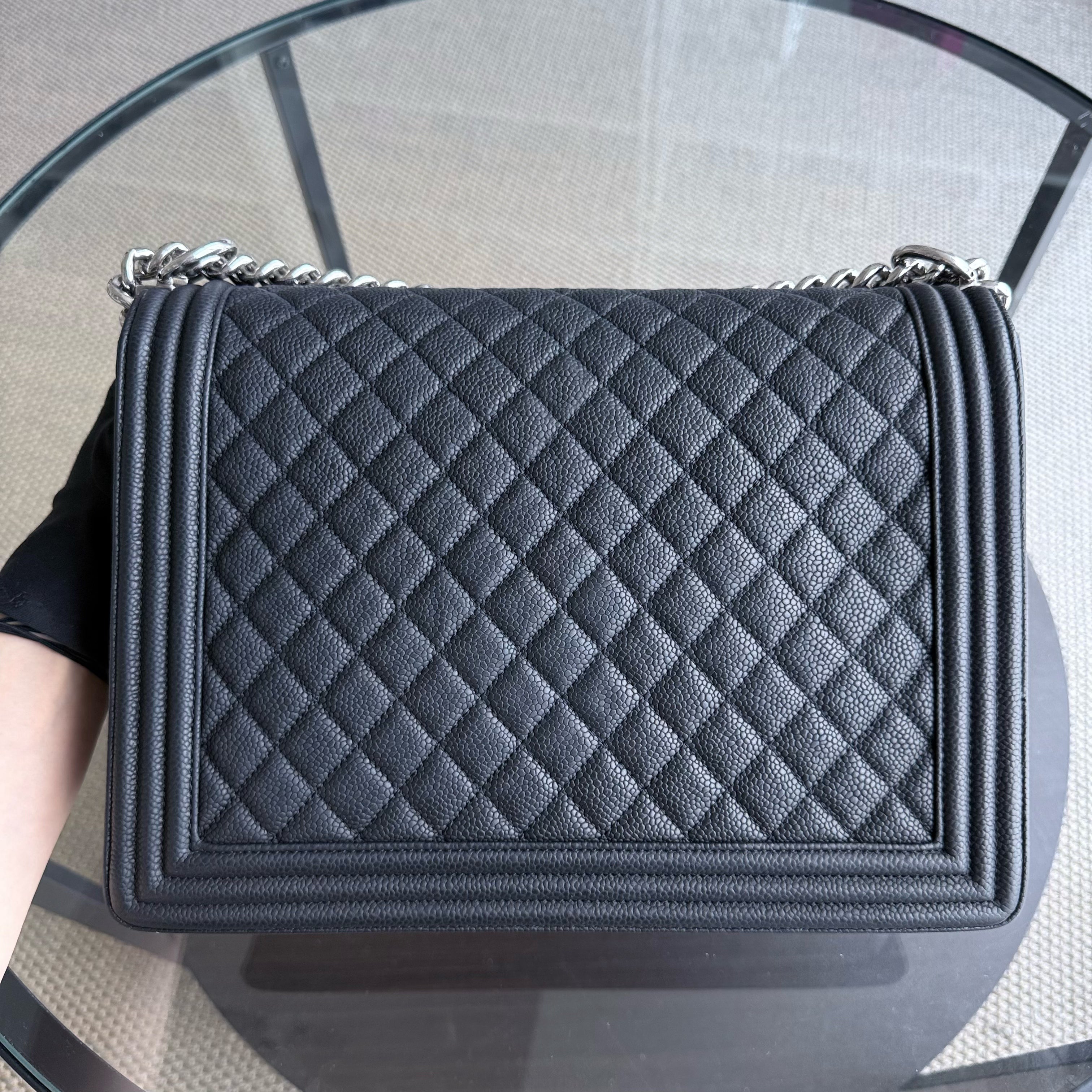Chanel Boy Large - Caviar 30CM Quilted Black Silver Hardware Series 17