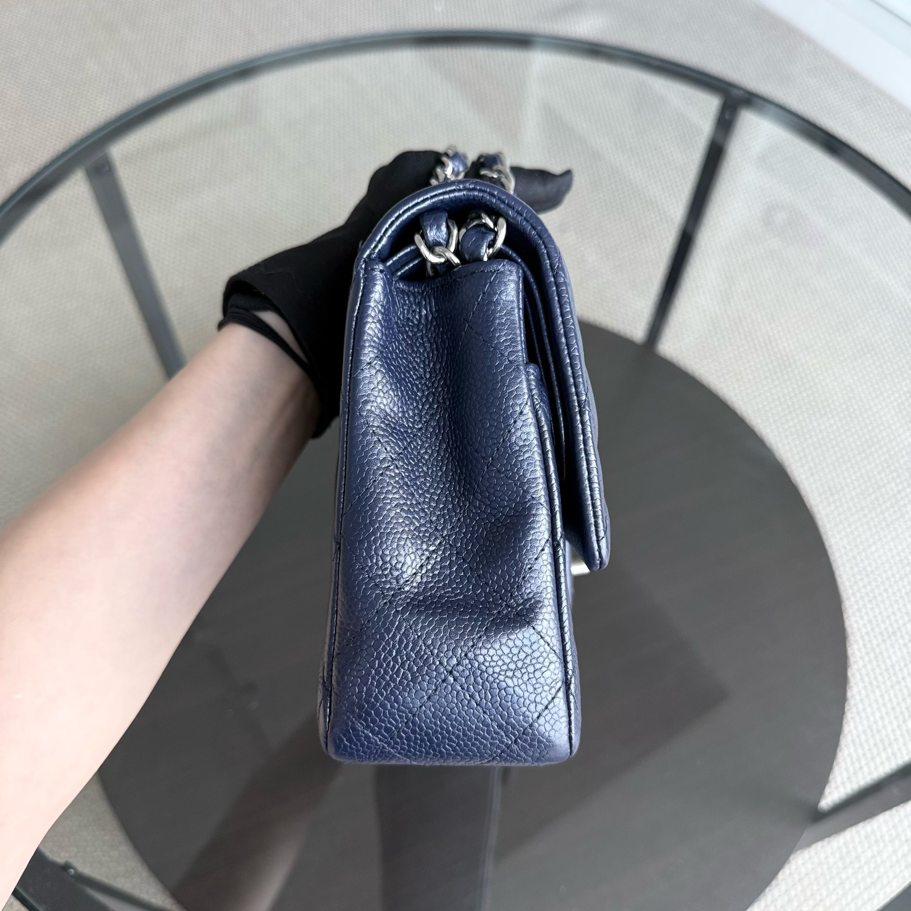 Chanel Classic Flap Medium - Caviar 25CM Quilted Dark Blue Silver Hardware Series 19