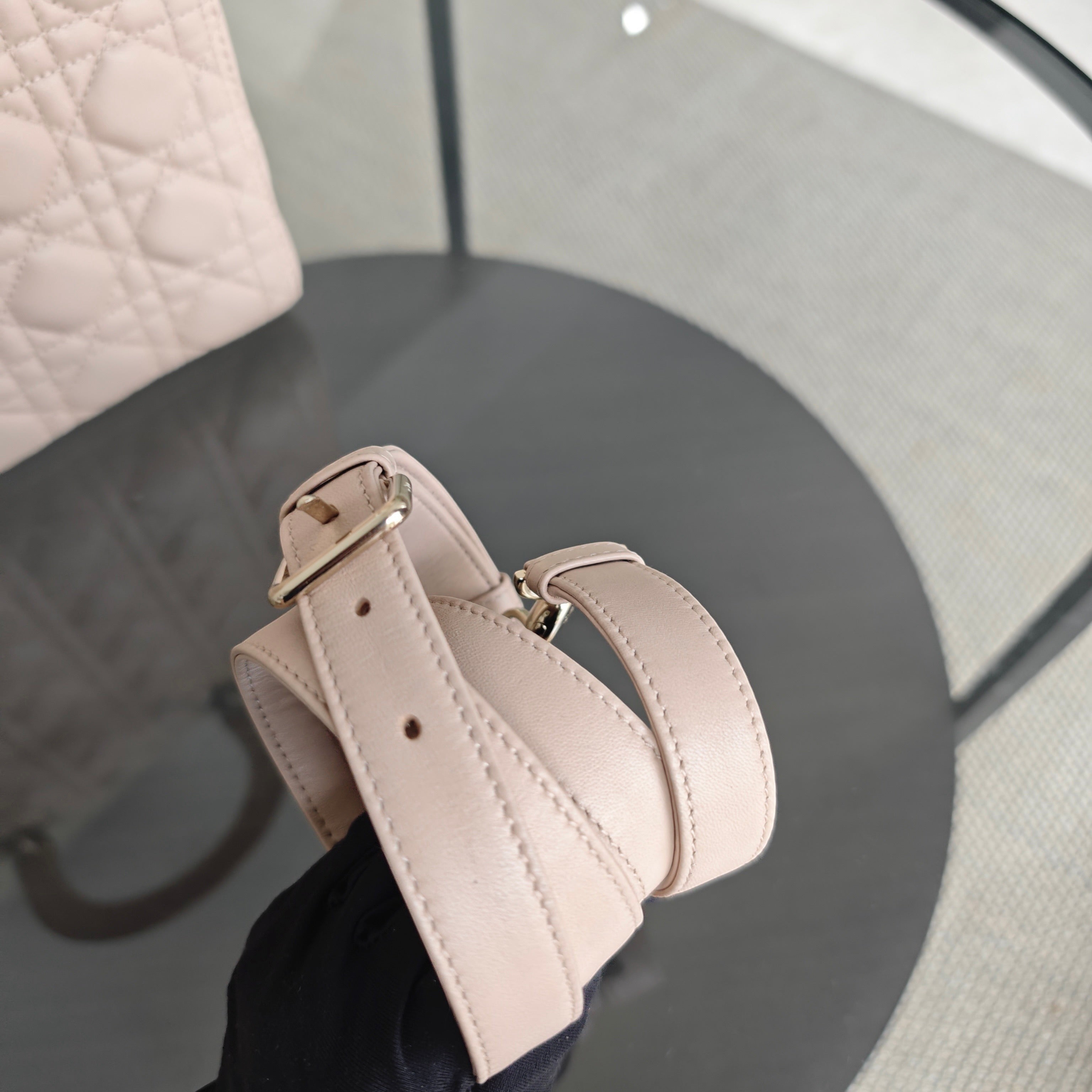 Dior Lady Large - Cannage Lambskin Light Pink Gold Hardware Adjustable Strap