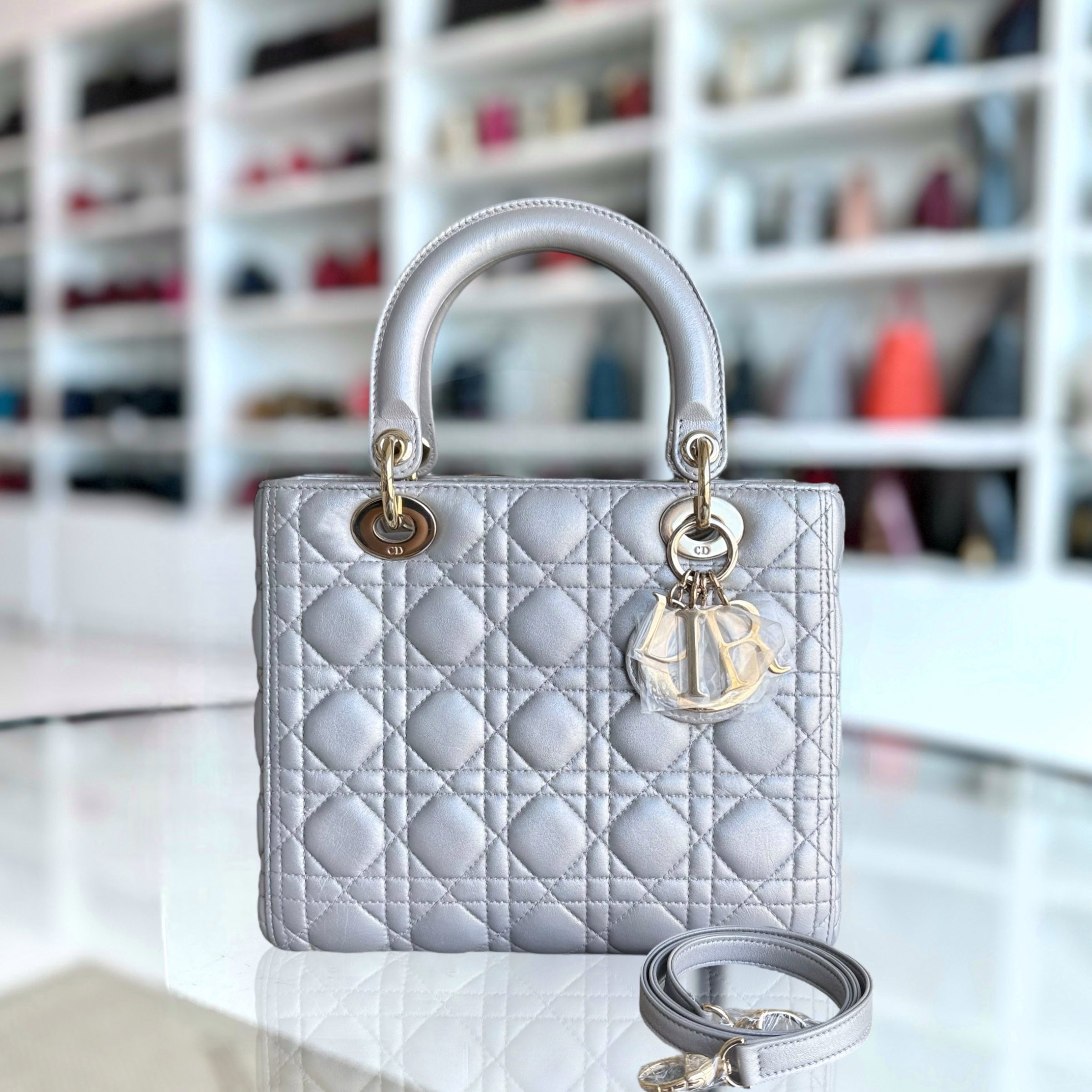 Dior Lady Medium - Cannage Lambskin Silver Gold Hardware