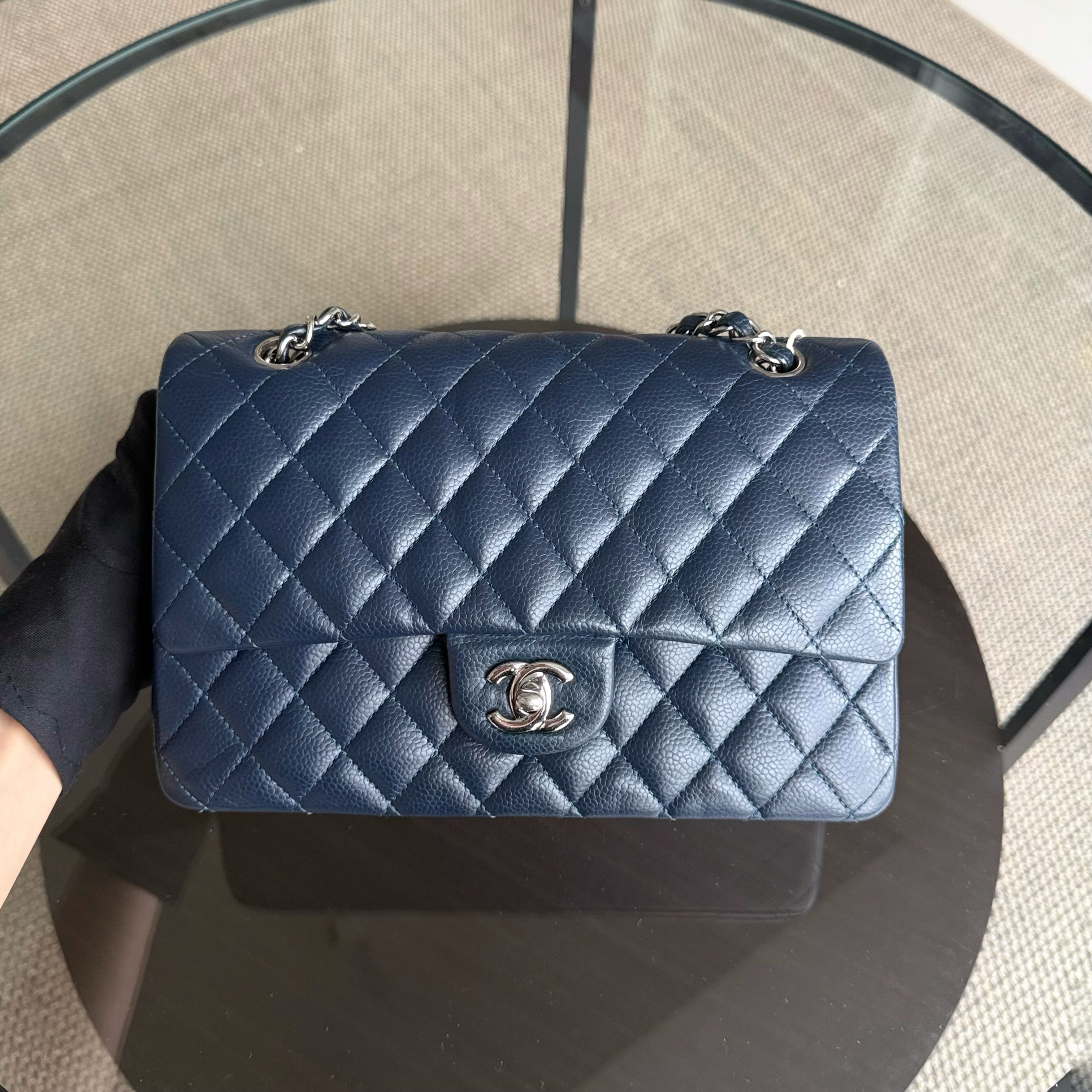 Chanel Classic Flap Medium - Caviar 25CM Quilted Dark Midnight Blue Silver Hardware Series 19