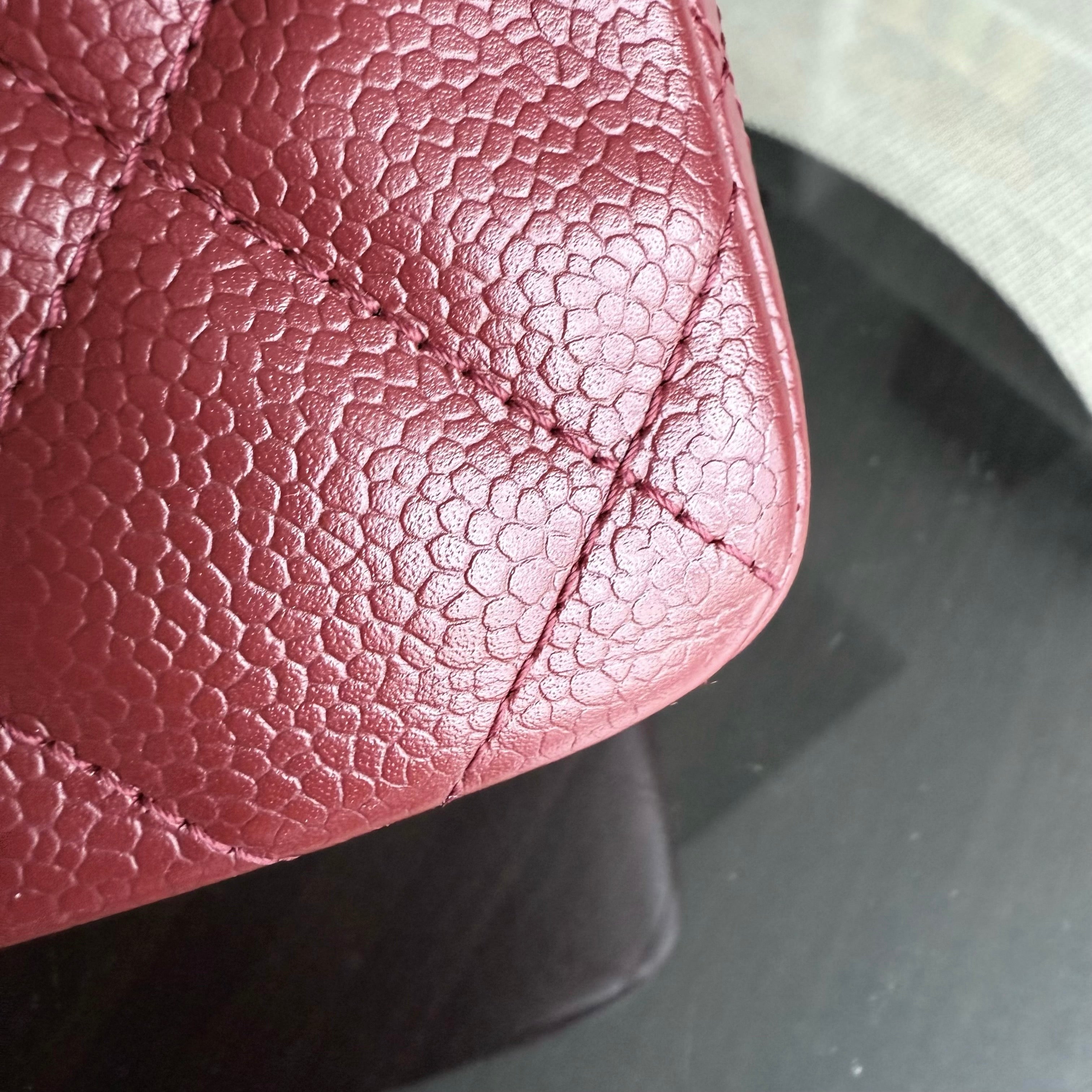 Chanel Classic Flap Jumbo - Caviar 30CM Single Flap Quilted Burgundy Dark Red Gold Hardware Series 13
